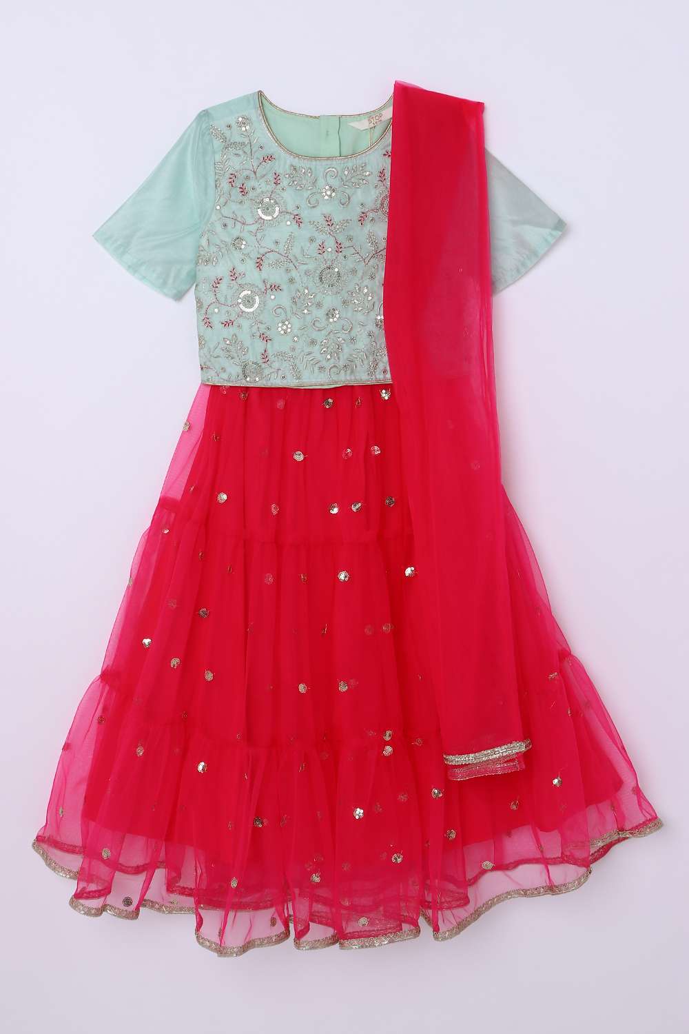 Embellished-Blended-Fabric-Round-Neck-Girls-Kurta-Set