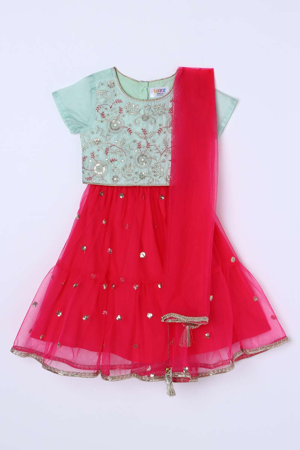 Embellished-Blended-Fabric-Round-Neck-Girls-Kurta-Set