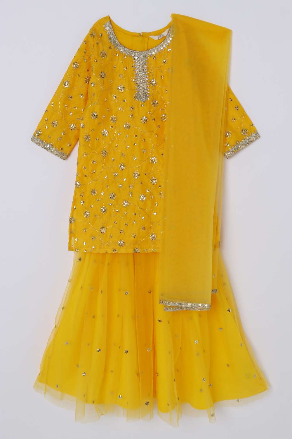 Floral-Blended-Fabric-Round-Neck-Girls-Festive-Wear-Kurta-Set