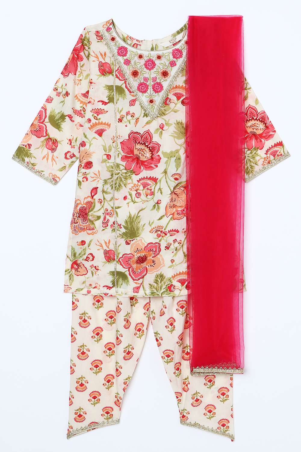 Embroidered-Georgette-Y-Neck-Girls-Kurta-Set