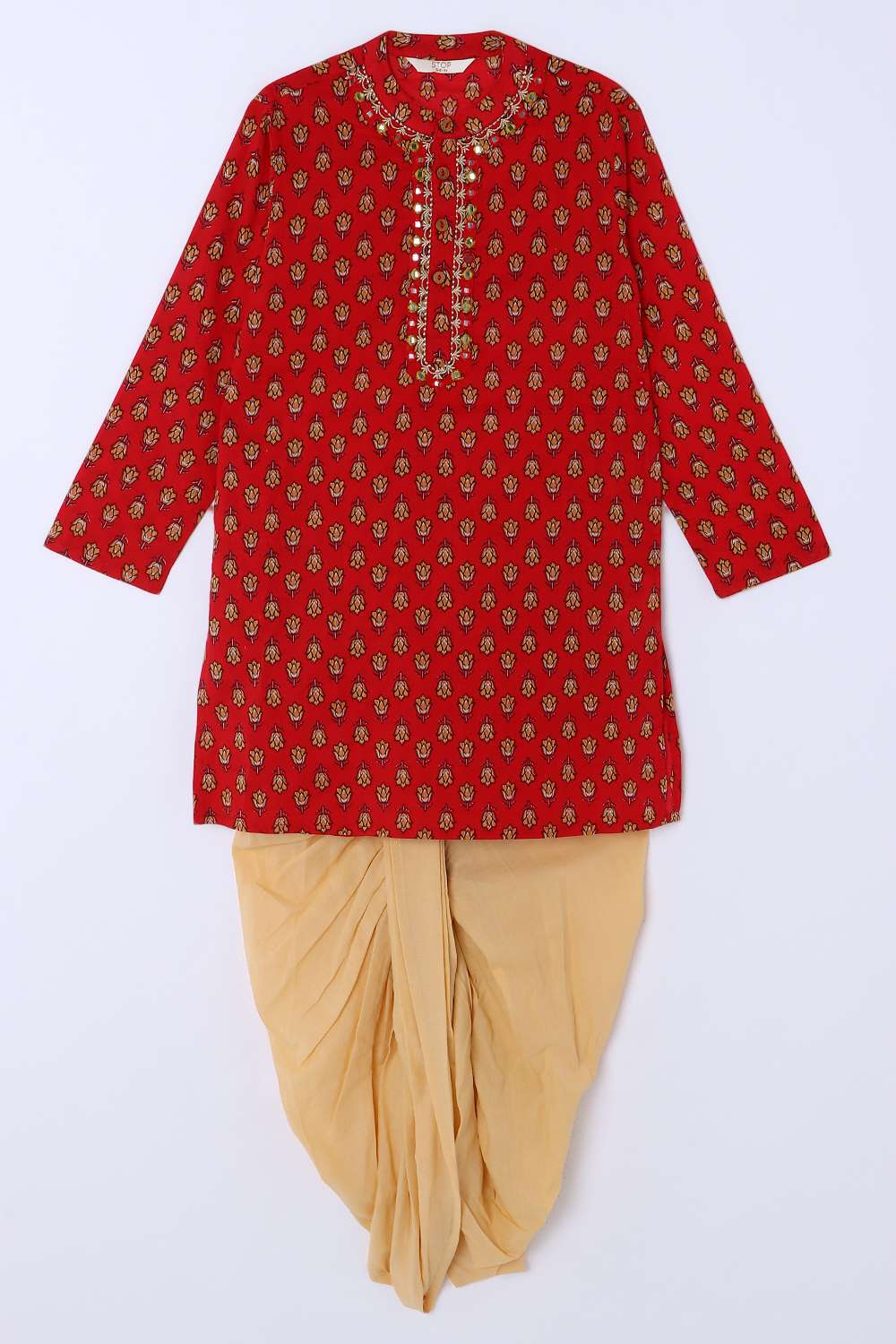 Printed-Cotton-Full-Length-Boys-Dhoti-Kurta-Set