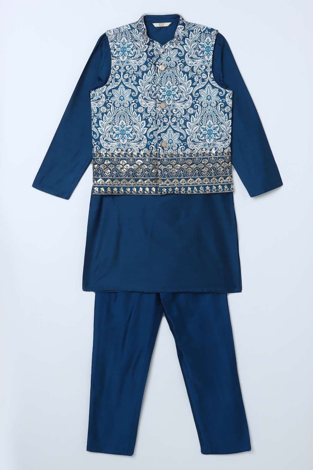 Printed-Blended-Fabric-Collared-Boys-Kurta-Set