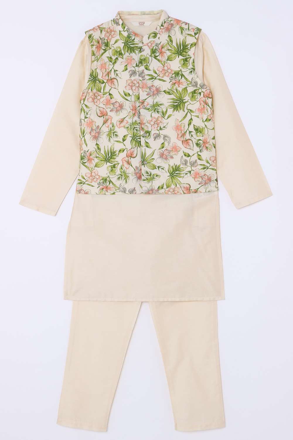 Printed-Poly-Blend-Boys-Kurta-Pyjama-Jacket-Set