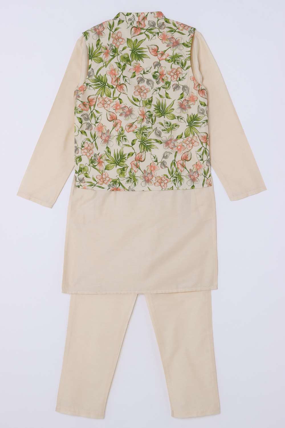 Printed-Poly-Blend-Boys-Kurta-Pyjama-Jacket-Set