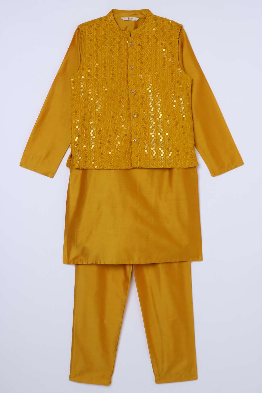 Embroidered-Blended-Fabric-Boys-Kurta-Pyjama-Jacket-Set