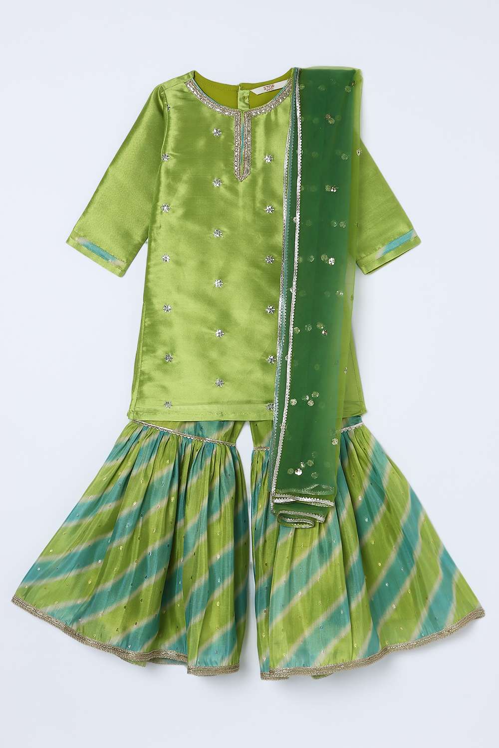 Embellished-Blended-Fabric-Henley-Girls-Kurta-Set