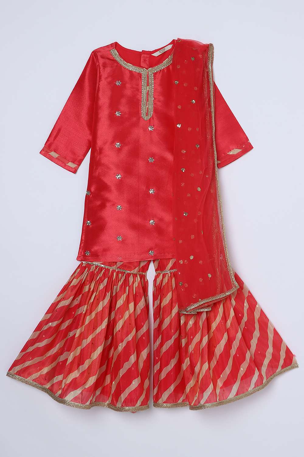 Embellished-Blended-Fabric-Henley-Girls-Kurta-Set