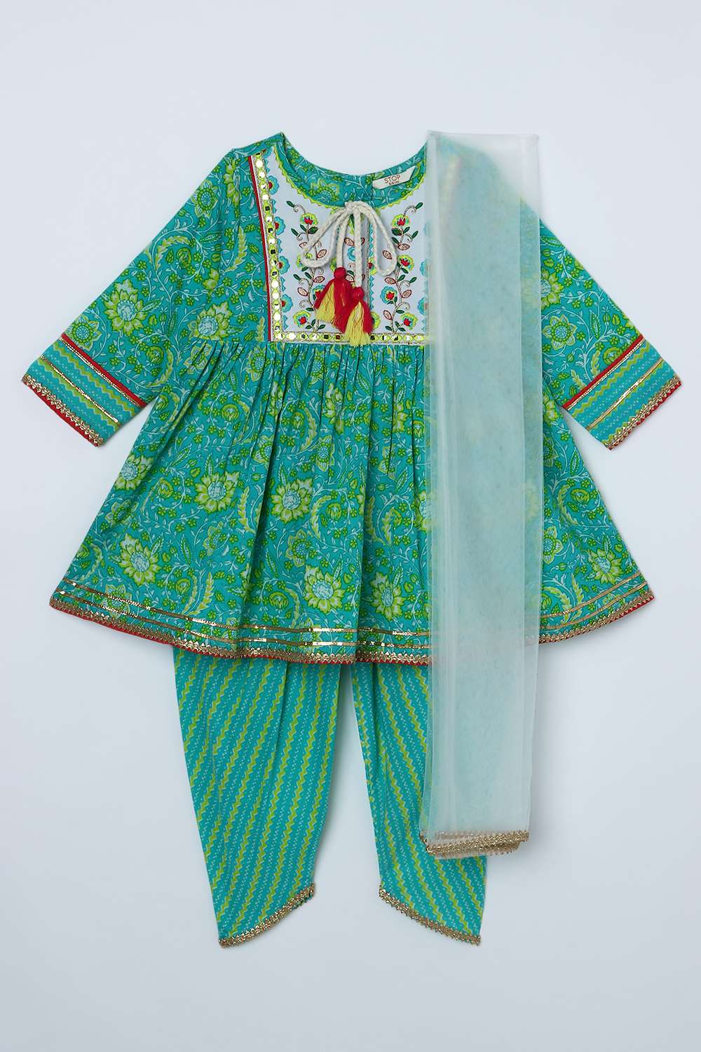 Printed-Blended-Fabric-Round-Neck-Girls-Kurta-Set