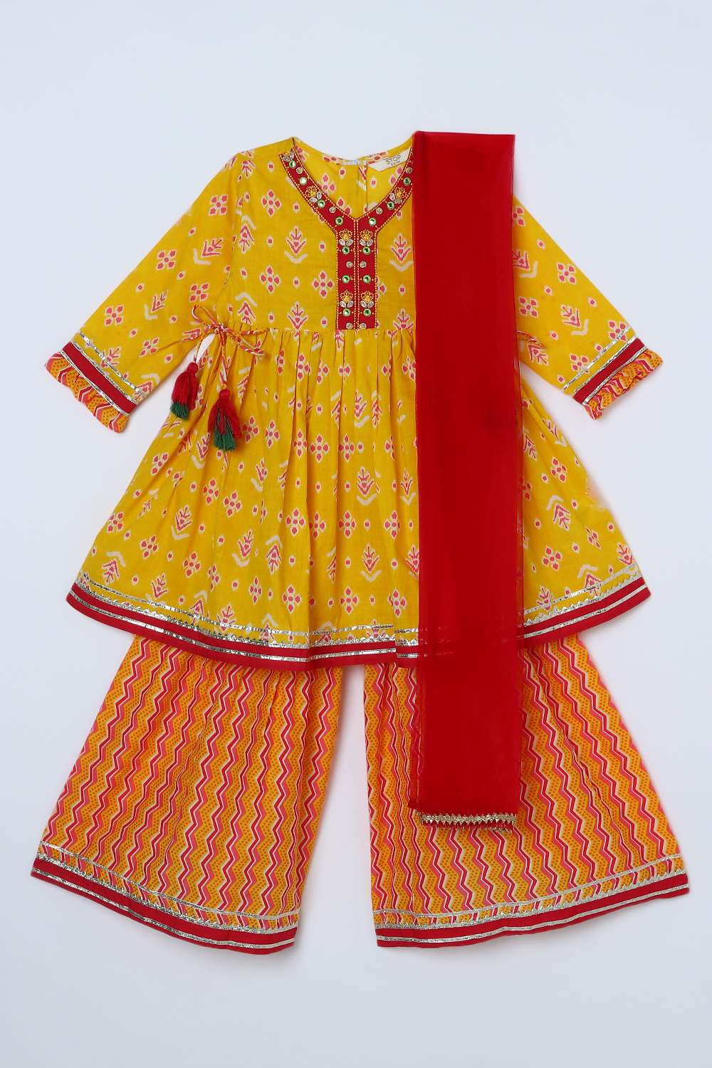 Printed-Blended-Fabric-Y-Neck-Girls-Kurta-Set