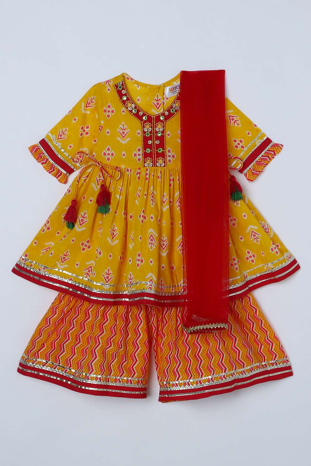 Printed-Blended-Fabric-Y-Neck-Girls-Kurta-Set