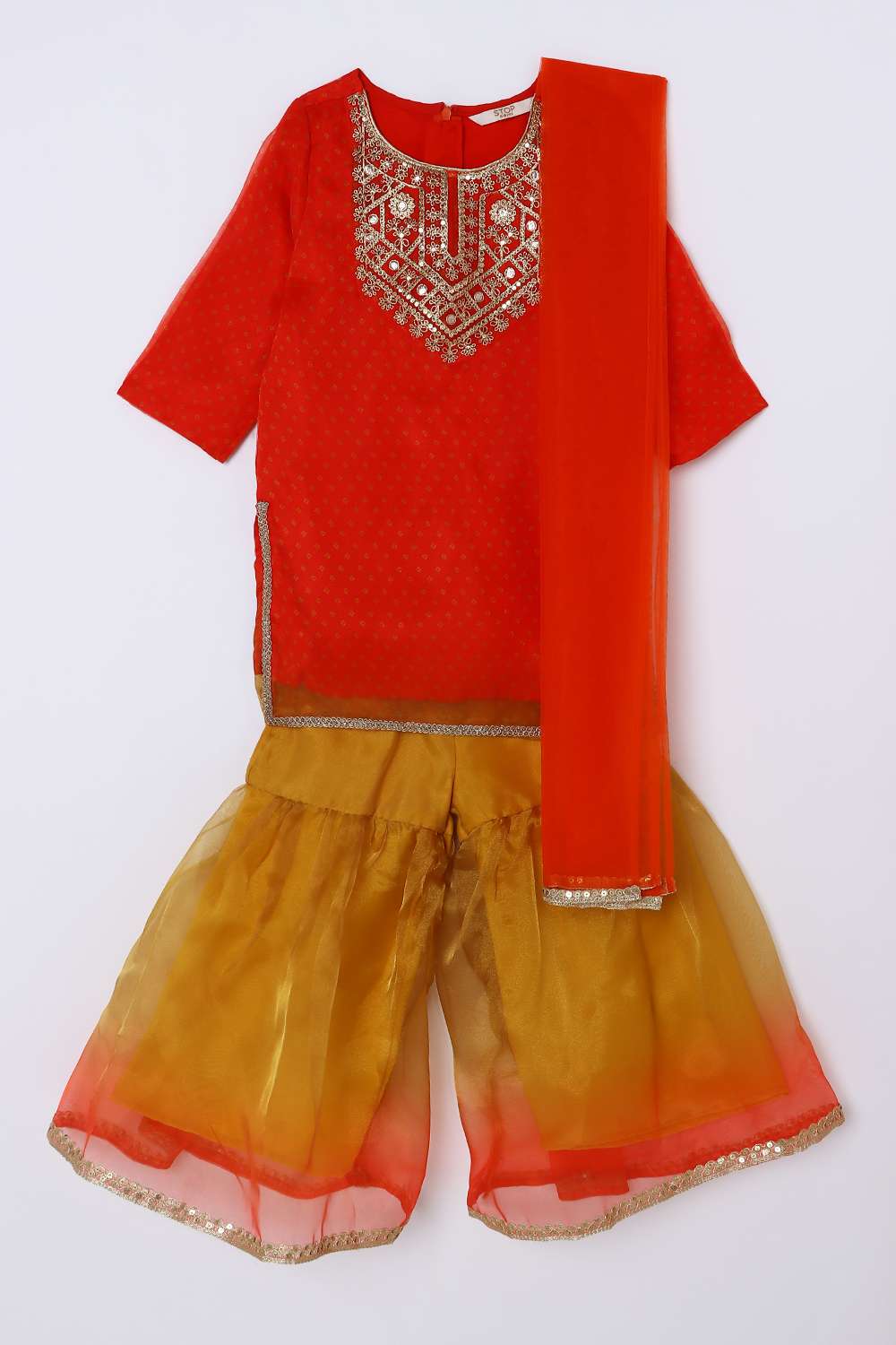 Embellished-Blended-Fabric-Round-Neck-Girls-Festive-Wear-Kurta-Set