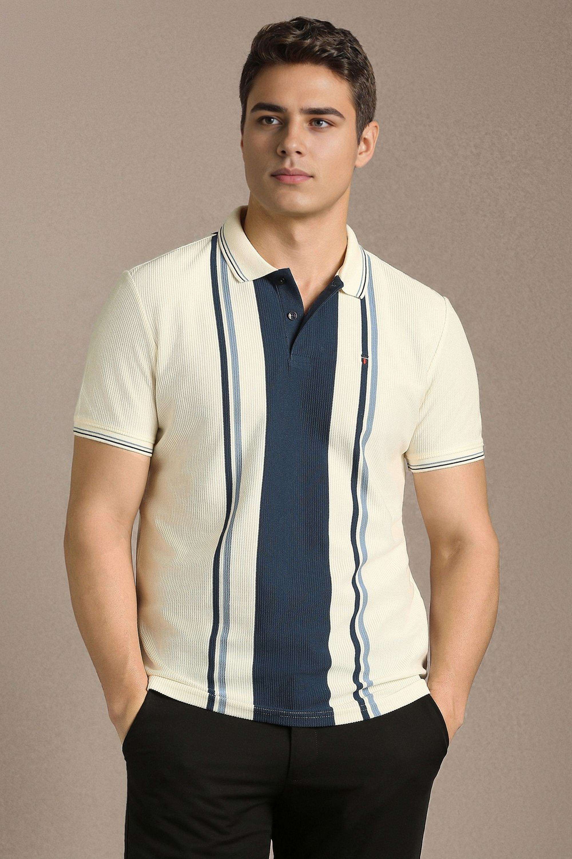 Stripes-Blended-Fabric-Polo-Men-s-T-Shirt
