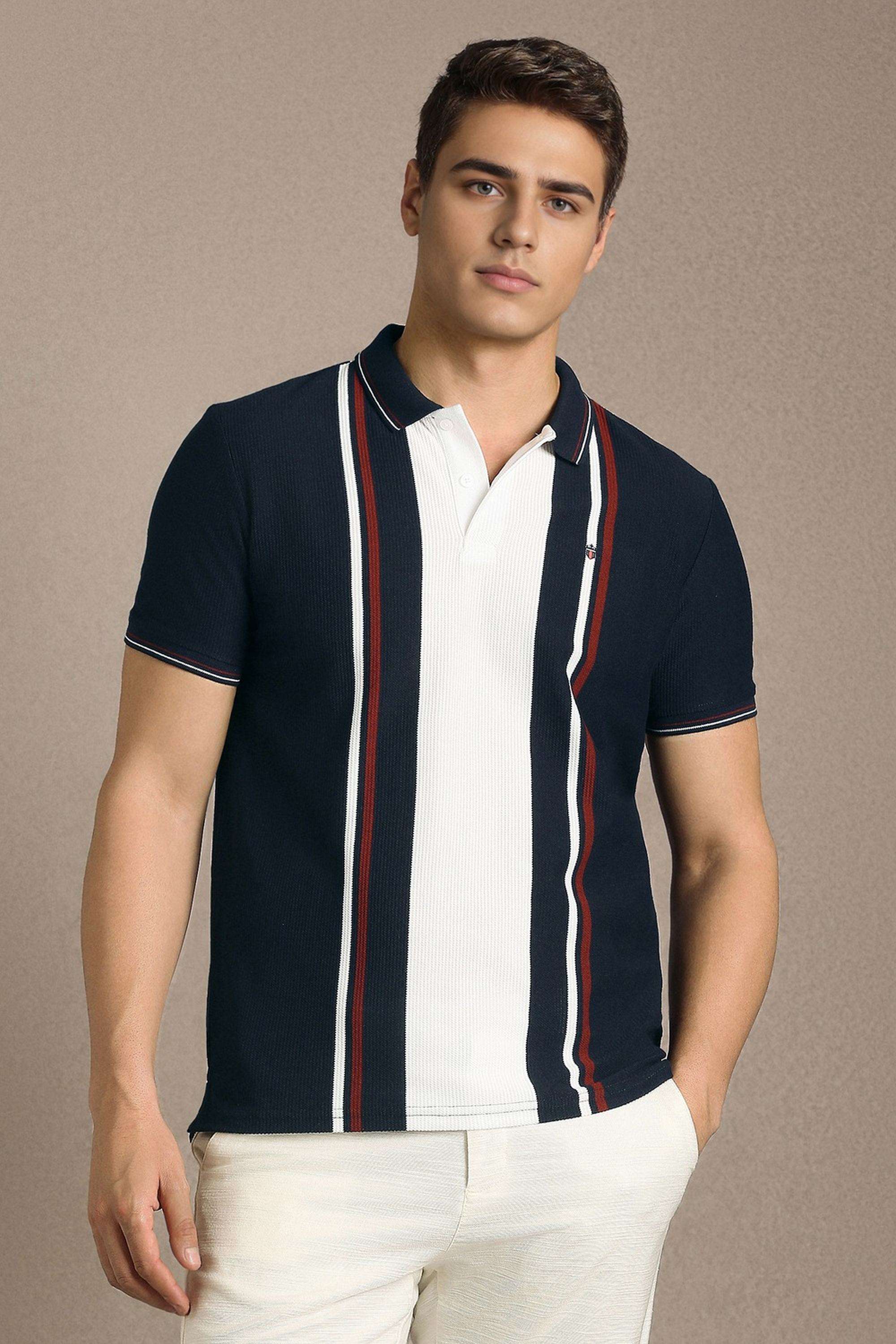 Stripes-Blended-Fabric-Polo-Men-s-T-Shirt