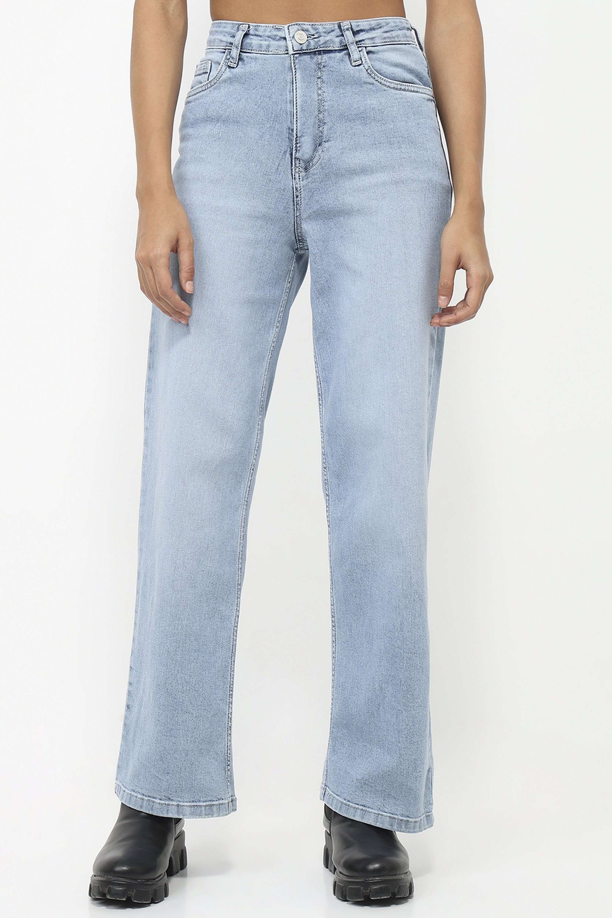 Solid-Relaxed-Fit-Blended-Fabric-Women-s-Casual-Wear-Jeans