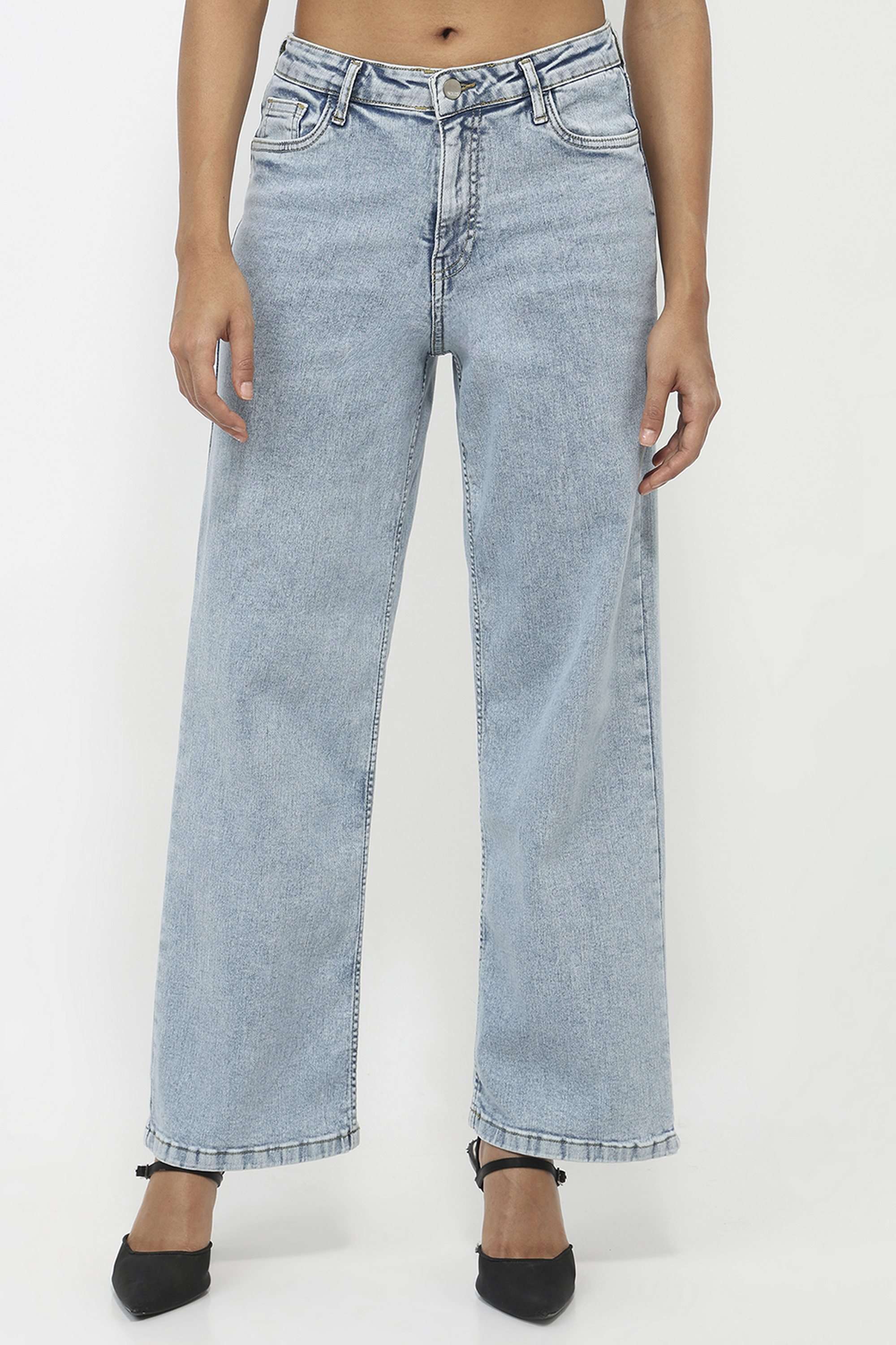 Solid-Relaxed-Fit-Blended-Fabric-Women-s-Casual-Wear-Jeans