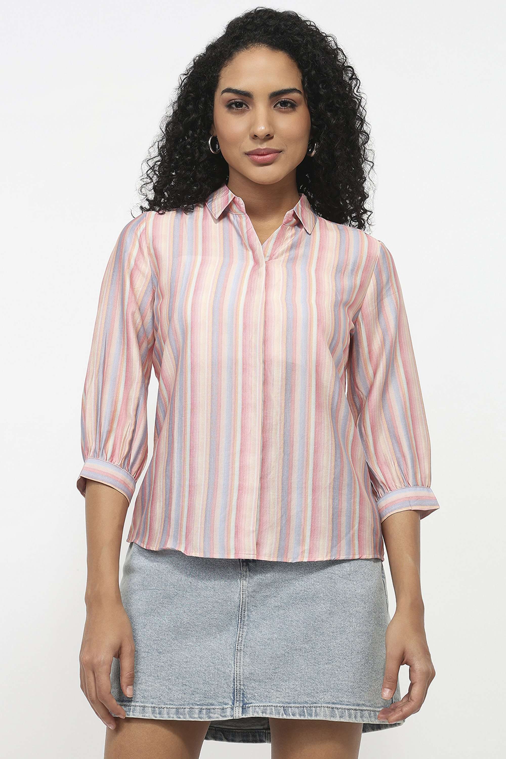 Stripes-Blended-Fabric-Women-s-Shirt