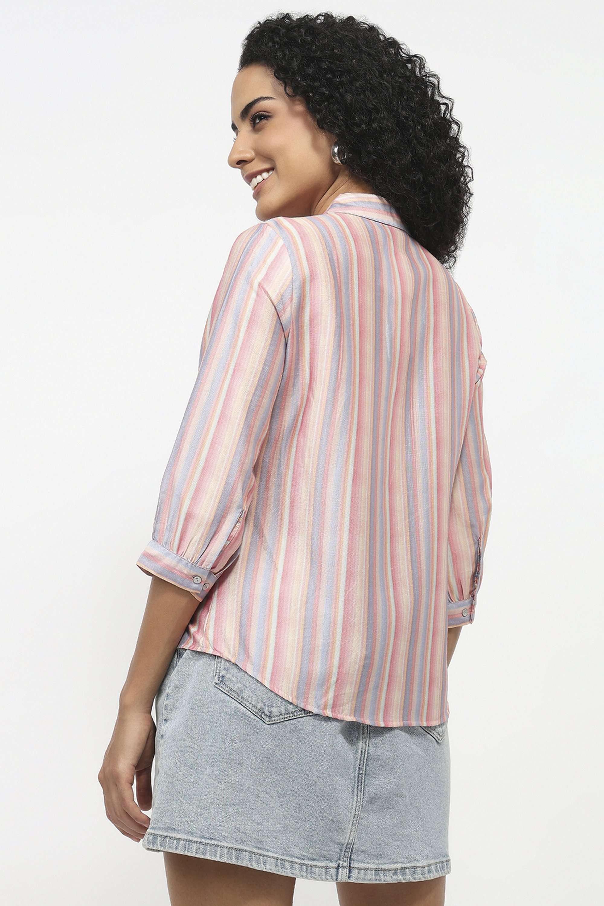 Stripes-Blended-Fabric-Women-s-Shirt