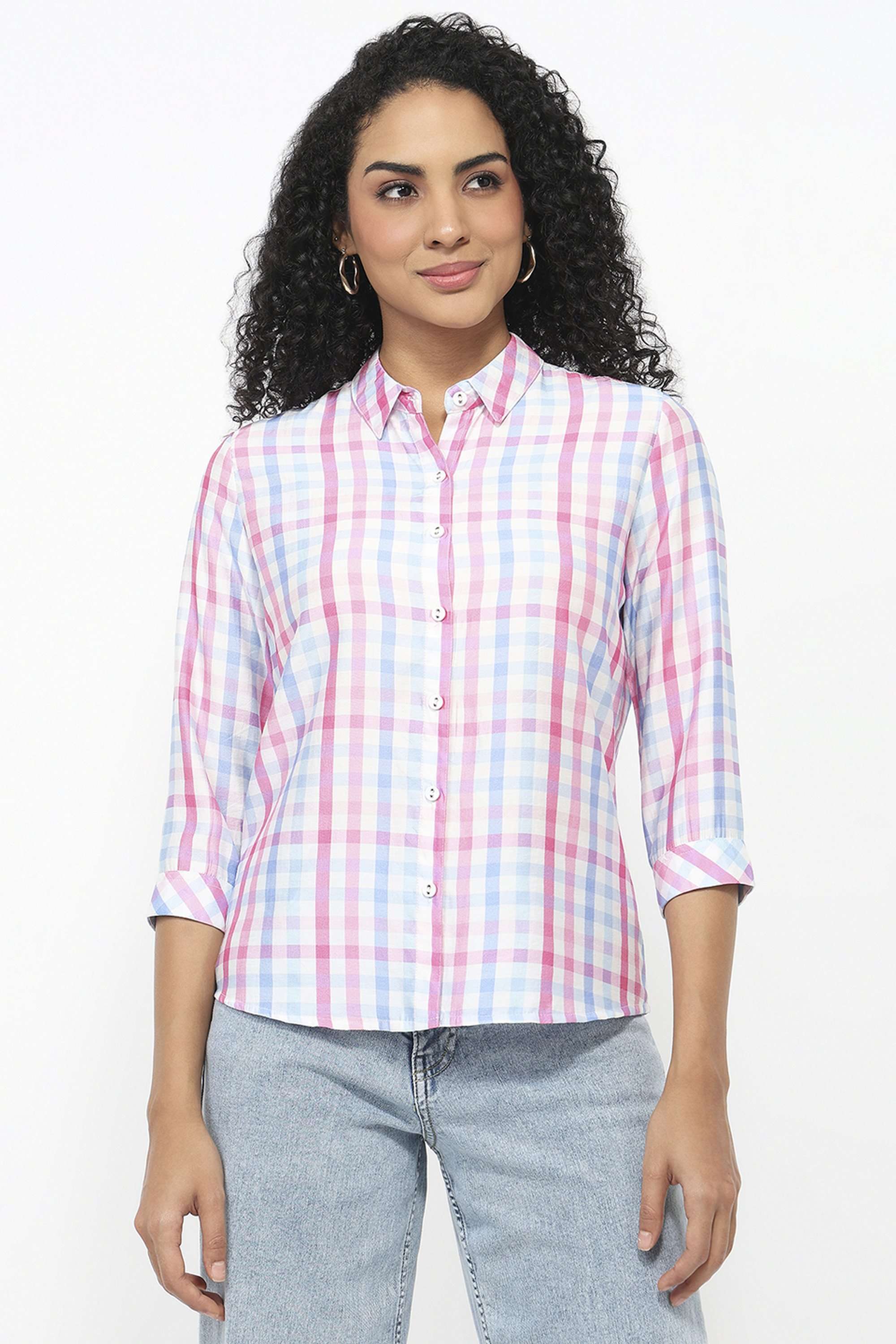 Checks-Blended-Fabric-Women-Casual-Wear-Shirt