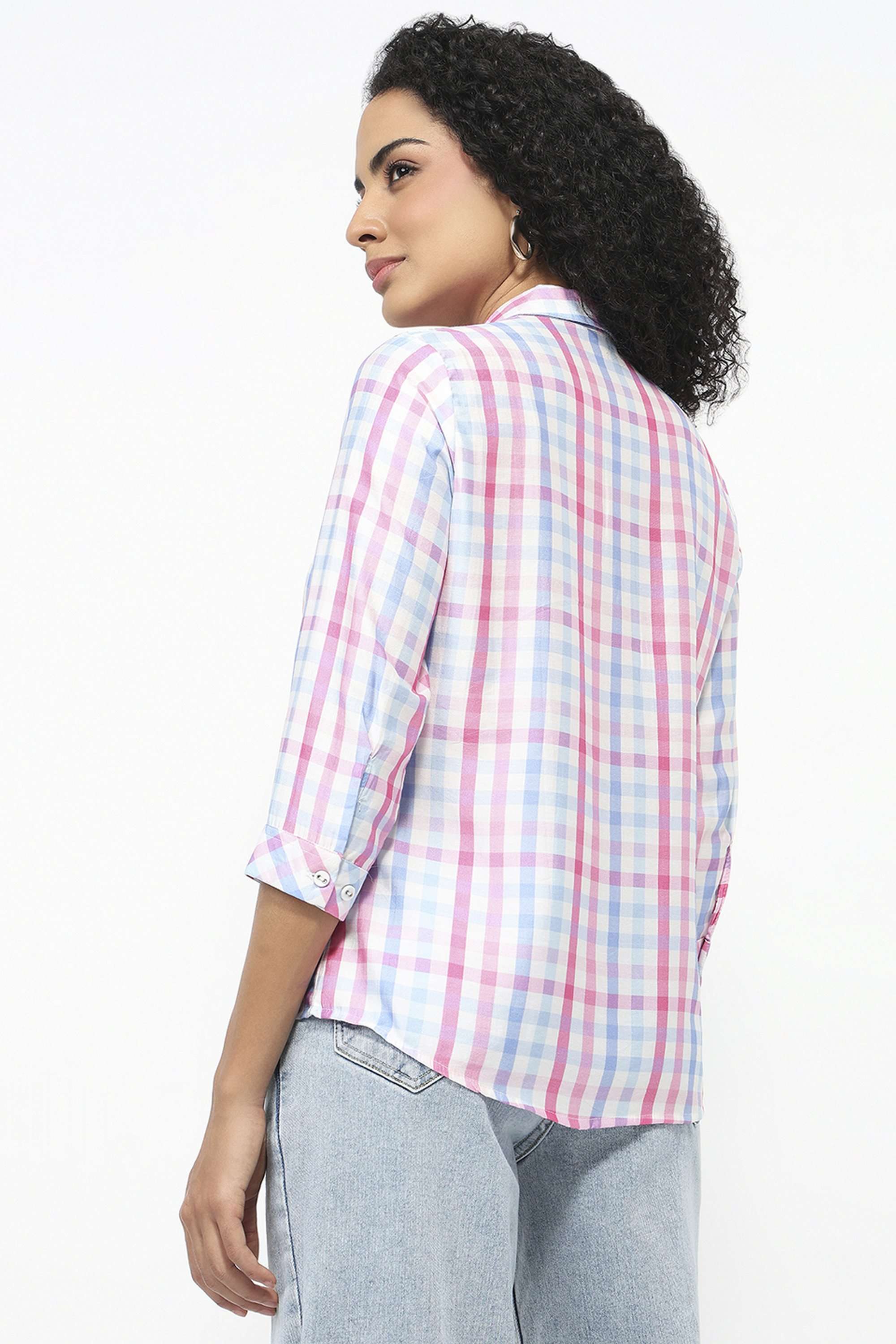 Checks-Blended-Fabric-Women-Casual-Wear-Shirt
