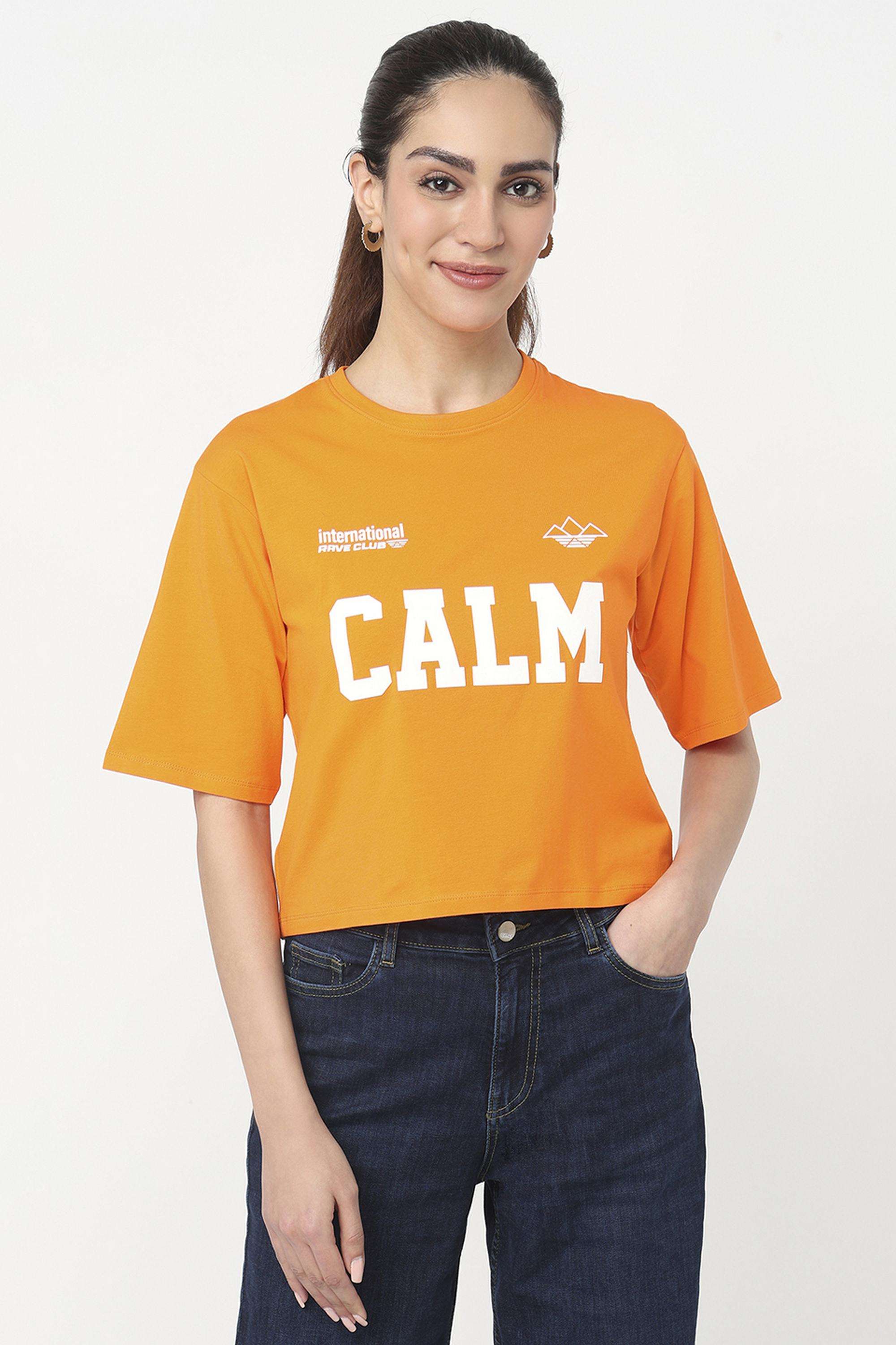 Graphic-Print-Blended-Fabric-Round-Neck-Women-s-T-Shirt