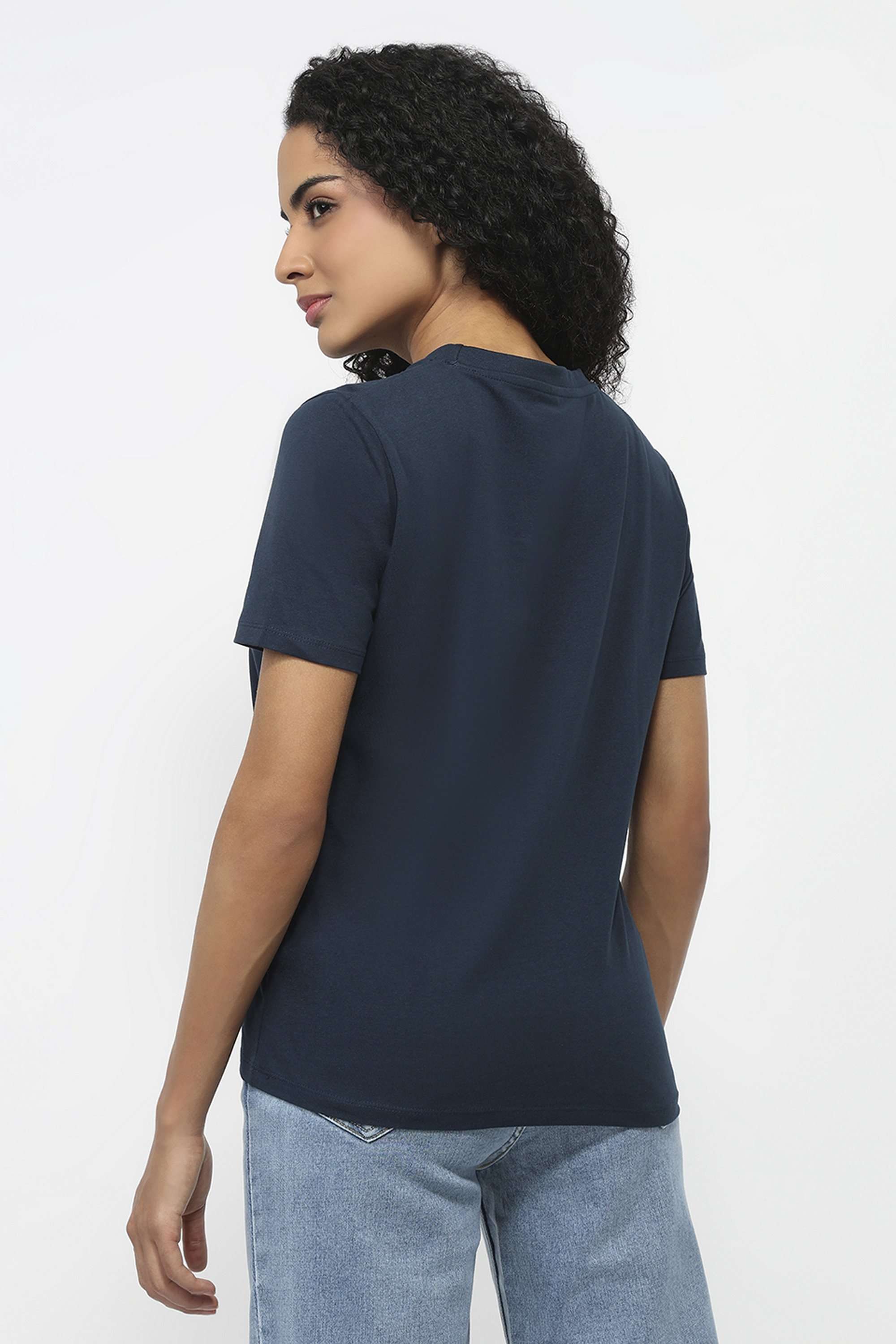 Printed-Blended-Fabric-Round-Neck-Women-T-Shirt