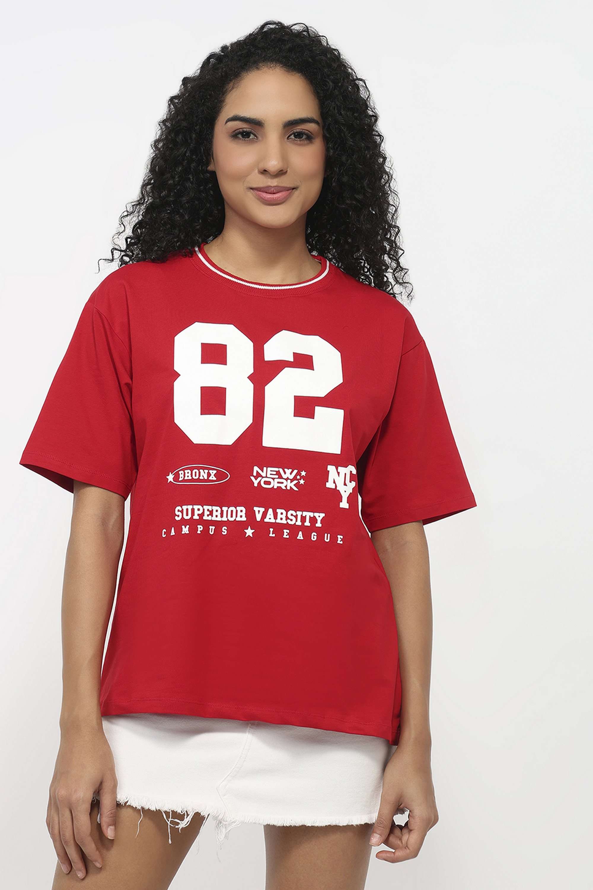 Graphic-Print-Blended-Fabric-Round-Neck-Women-s-T-Shirt