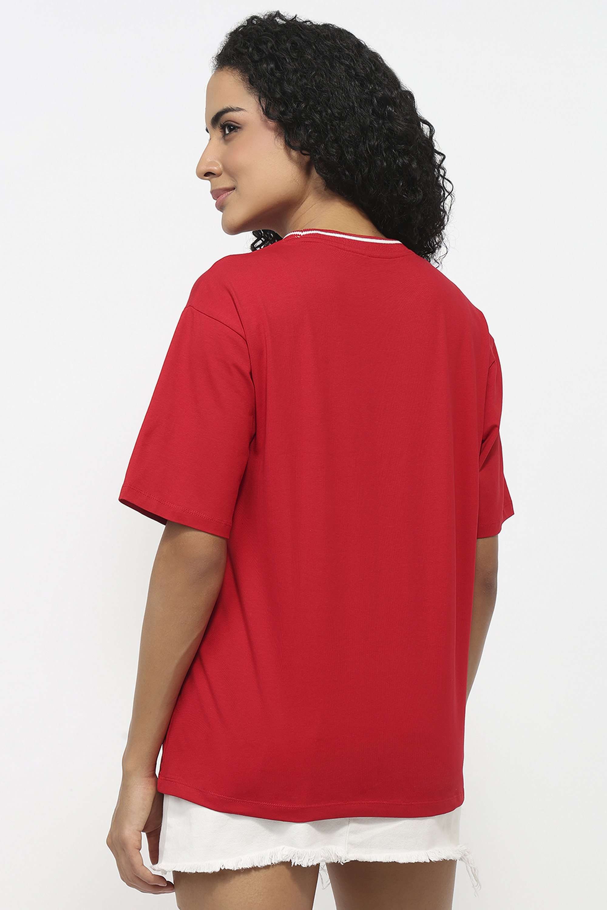 Graphic-Print-Blended-Fabric-Round-Neck-Women-s-T-Shirt