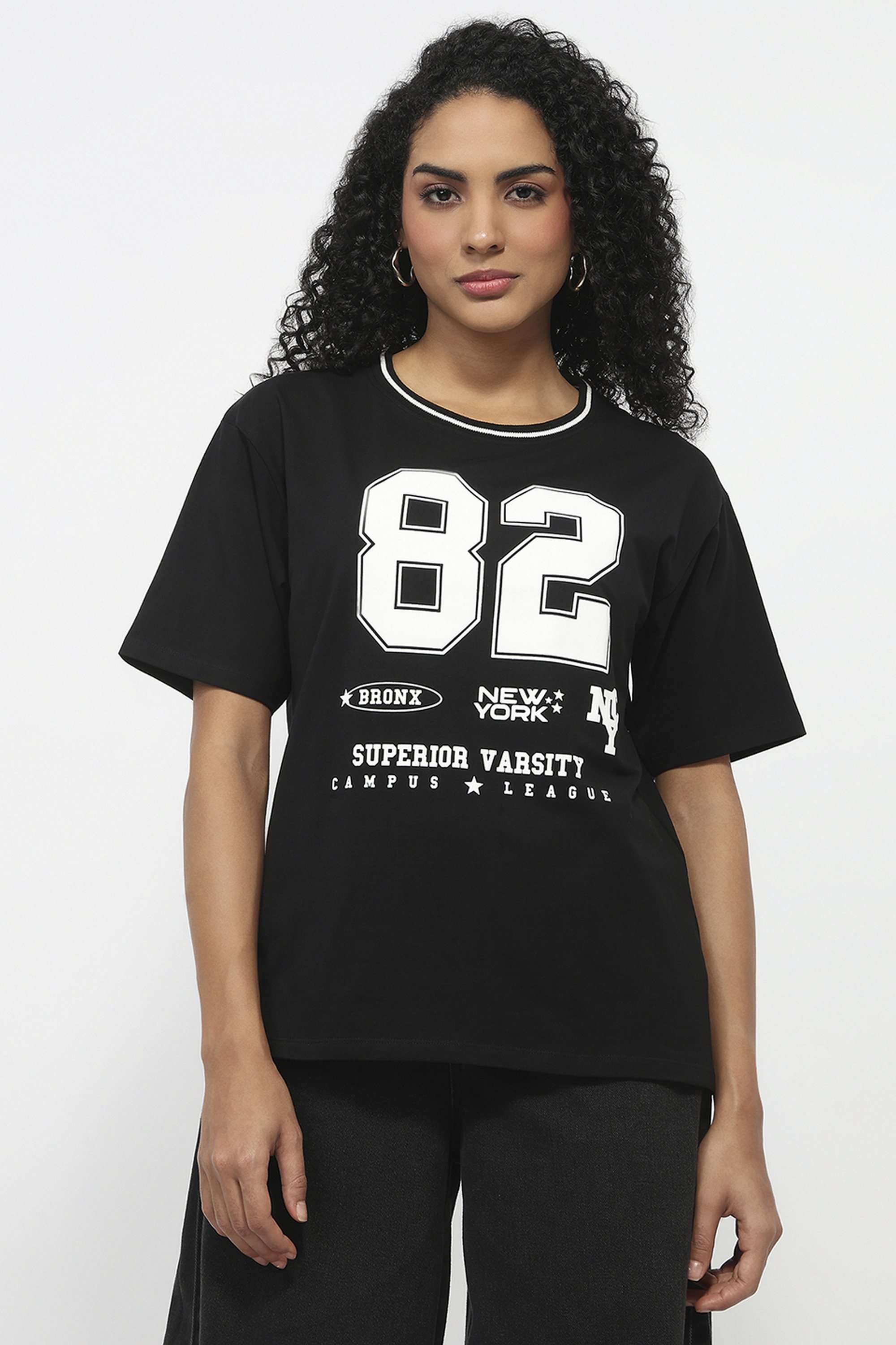 Typographic-Blended-Fabric-Round-Neck-Women-T-Shirt