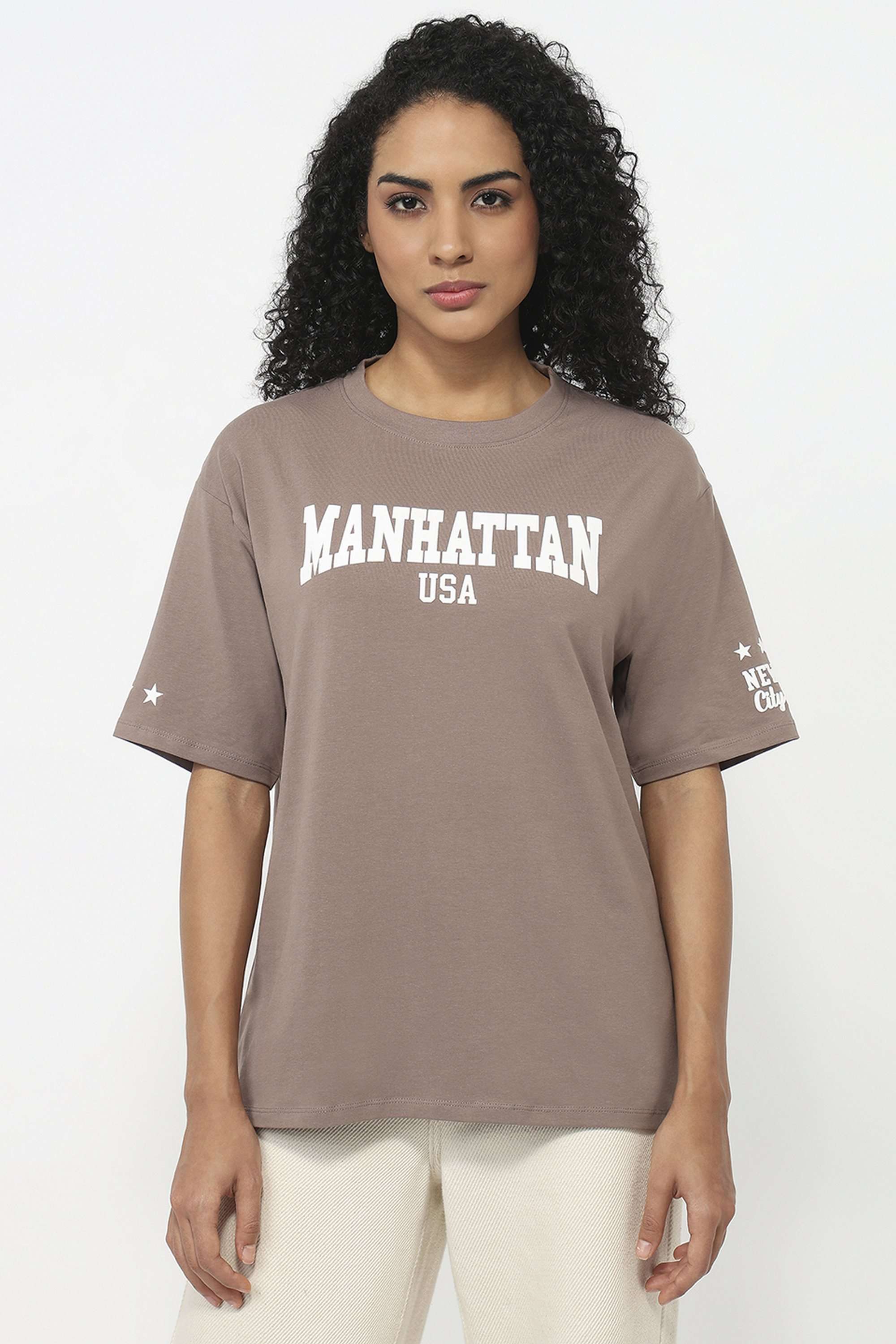 Typographic-Blended-Fabric-Round-Neck-Women-T-Shirt