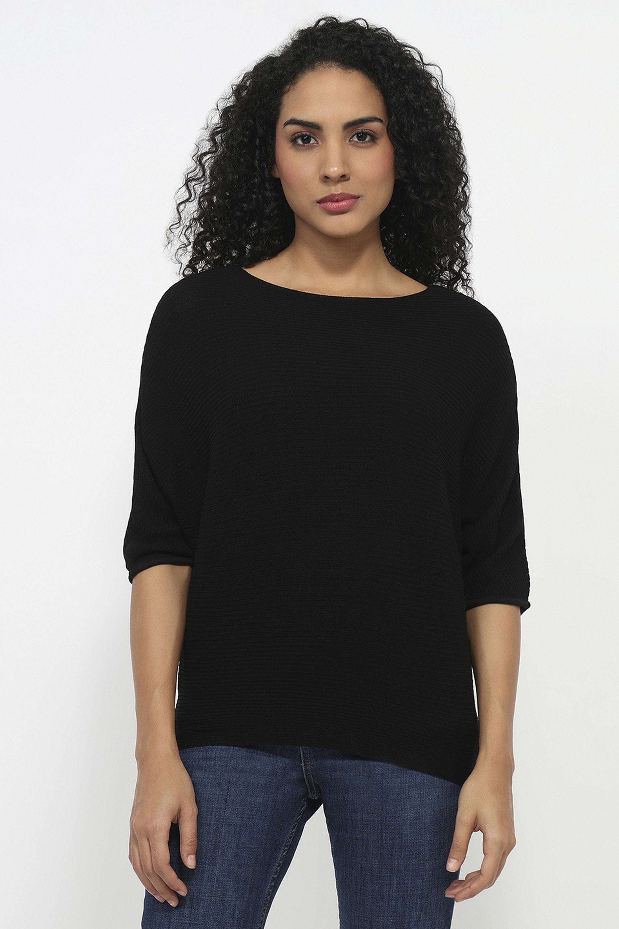 Solid-Blended-Fabric-Round-Neck-Women-s-Top