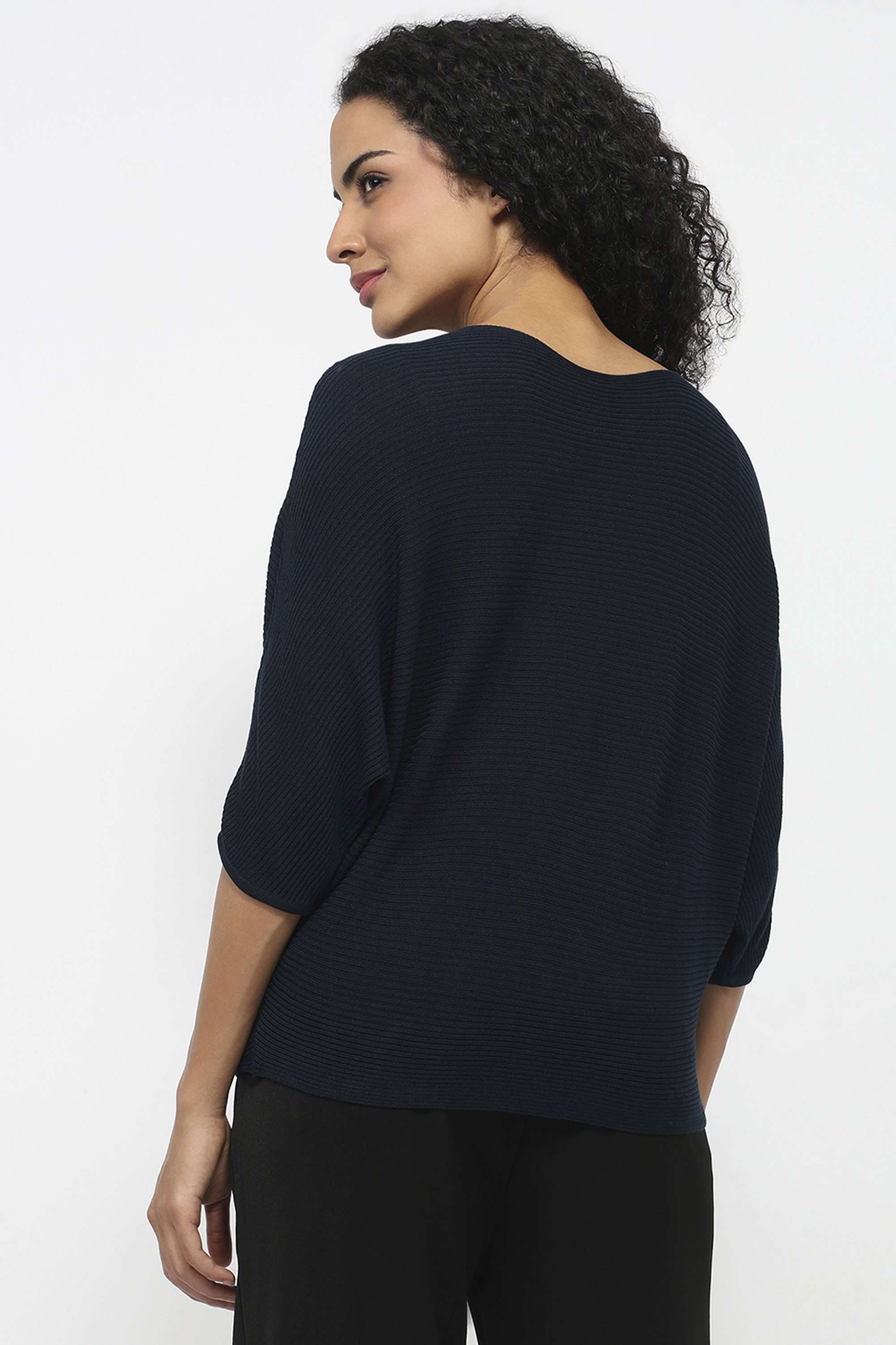 Solid-Blended-Fabric-Round-Neck-Women-Top