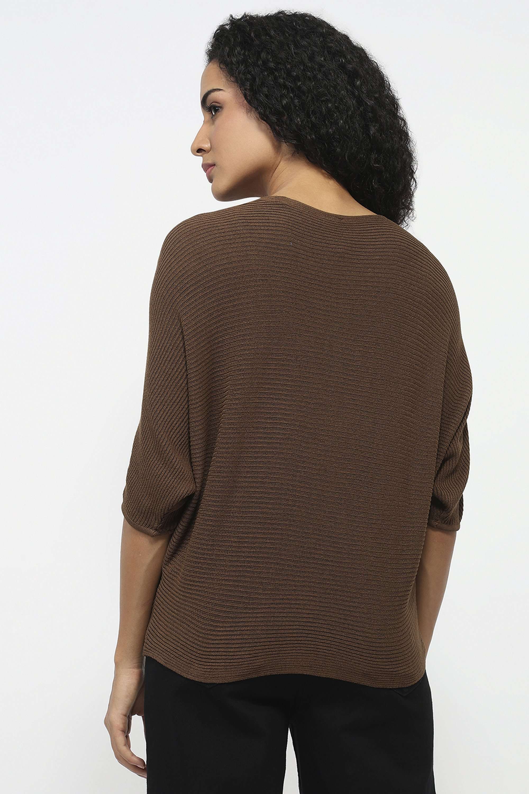 Solid-Blended-Fabric-Round-Neck-Women-Top