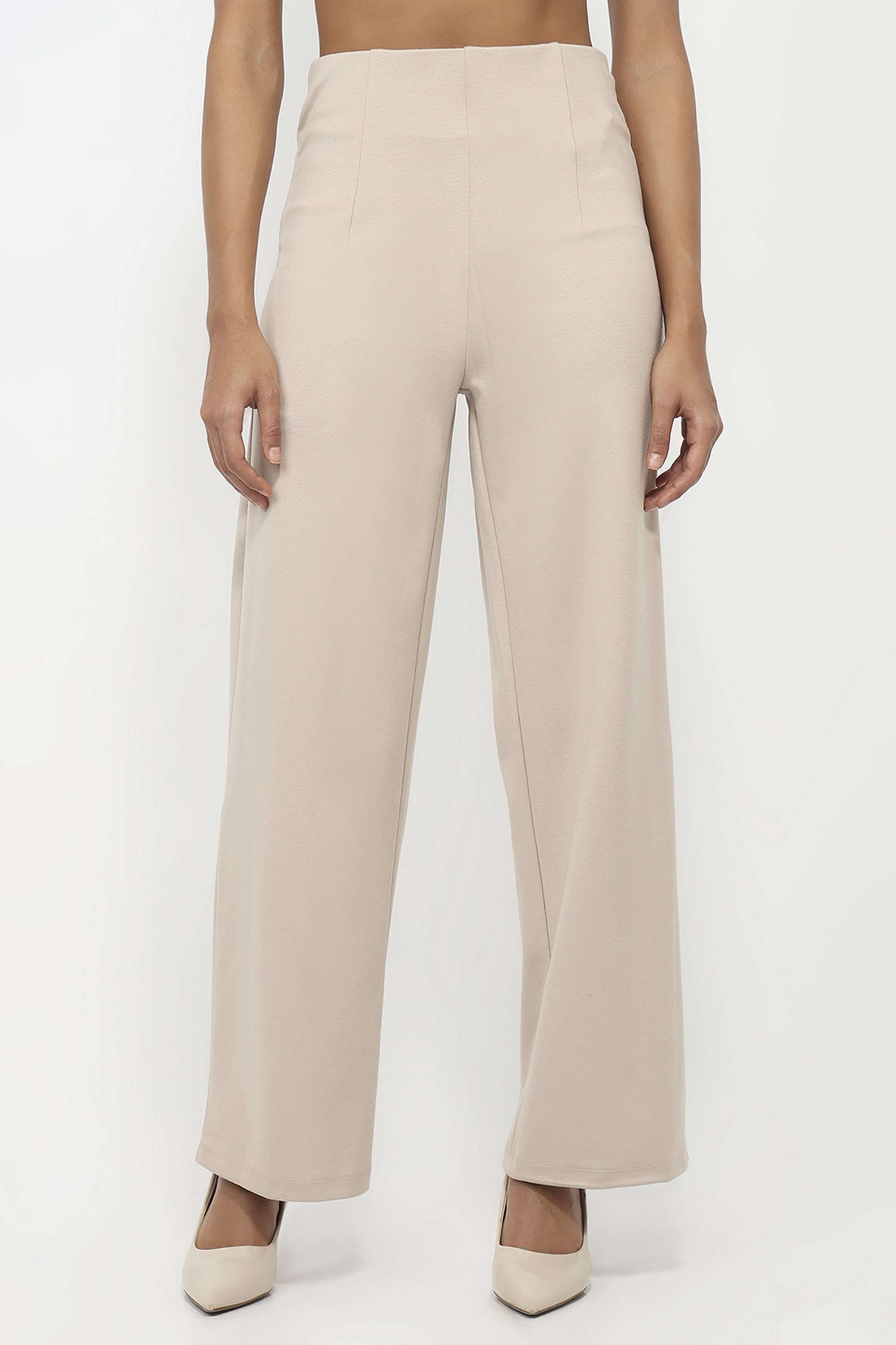 Solid-Relaxed-Fit-Blended-Fabric-Women-s-Casual-Wear-Treggings