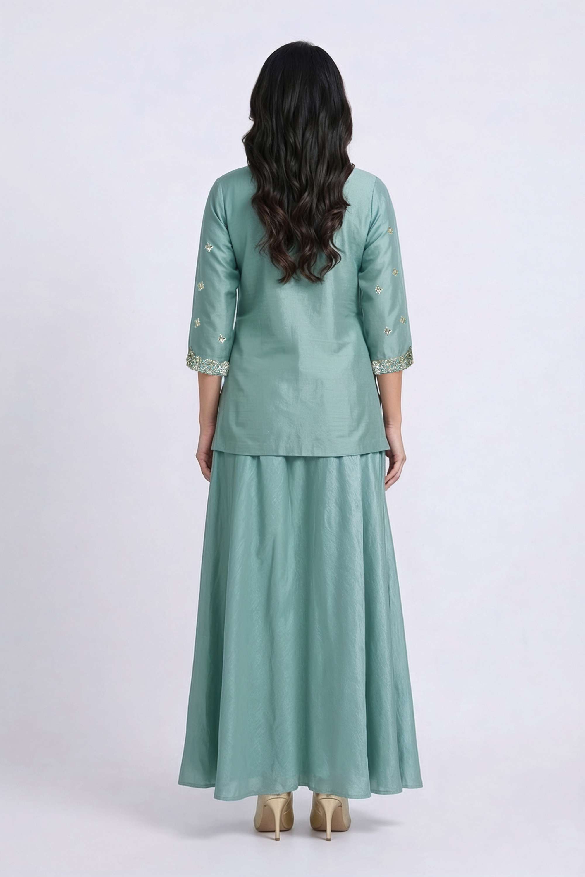 Embellished-Blended-Fabric-V-Neck-Women-Kurta-with-Palazzo-and-Dupatta
