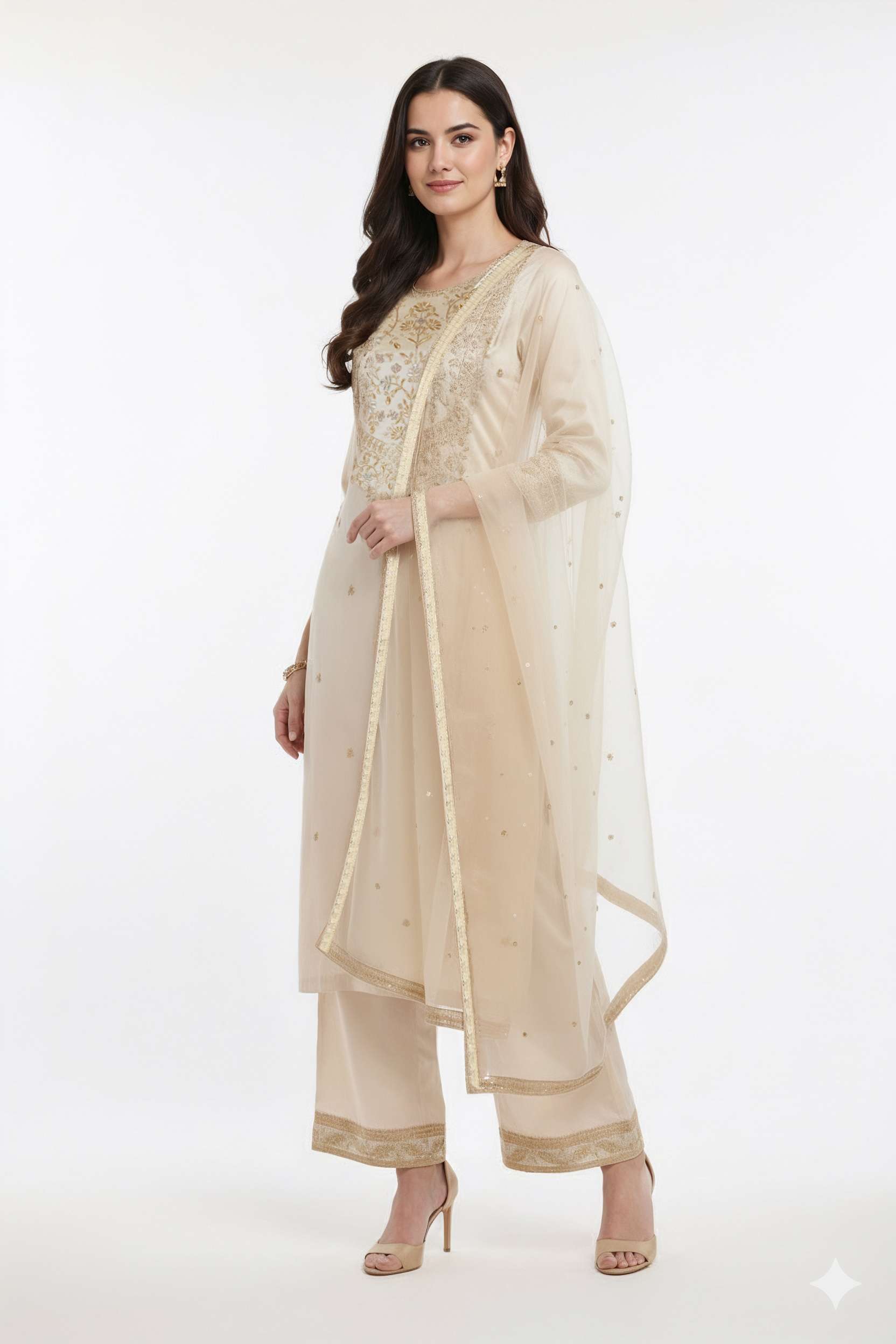 Embroidered-Blended-Fabric-Round-Neck-Women-s-Festive-Wear-Kurta-Set