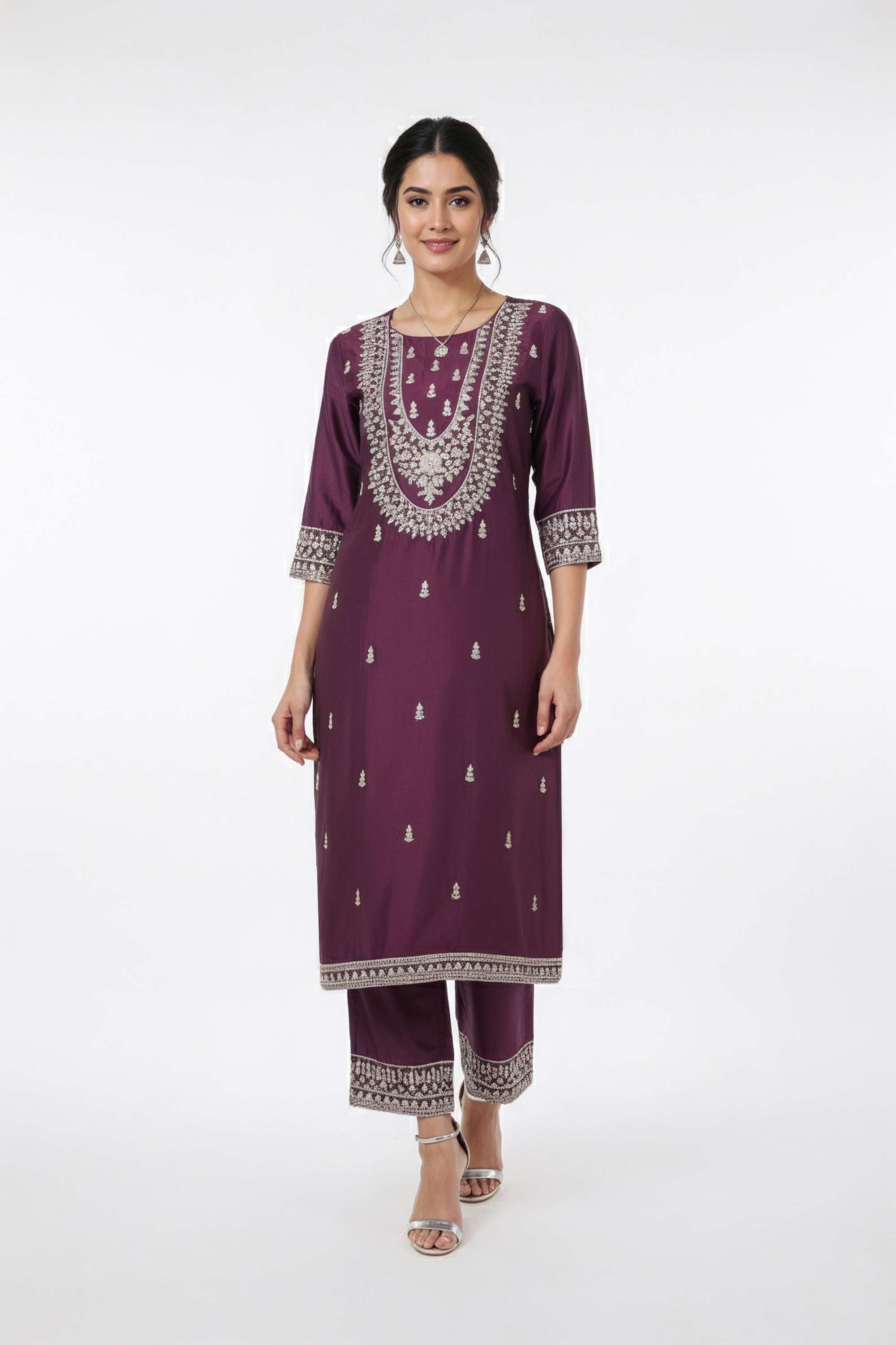 Embroidered-Blended-Fabric-Round-Neck-Women-s-Casual-Wear-Kurta-Set