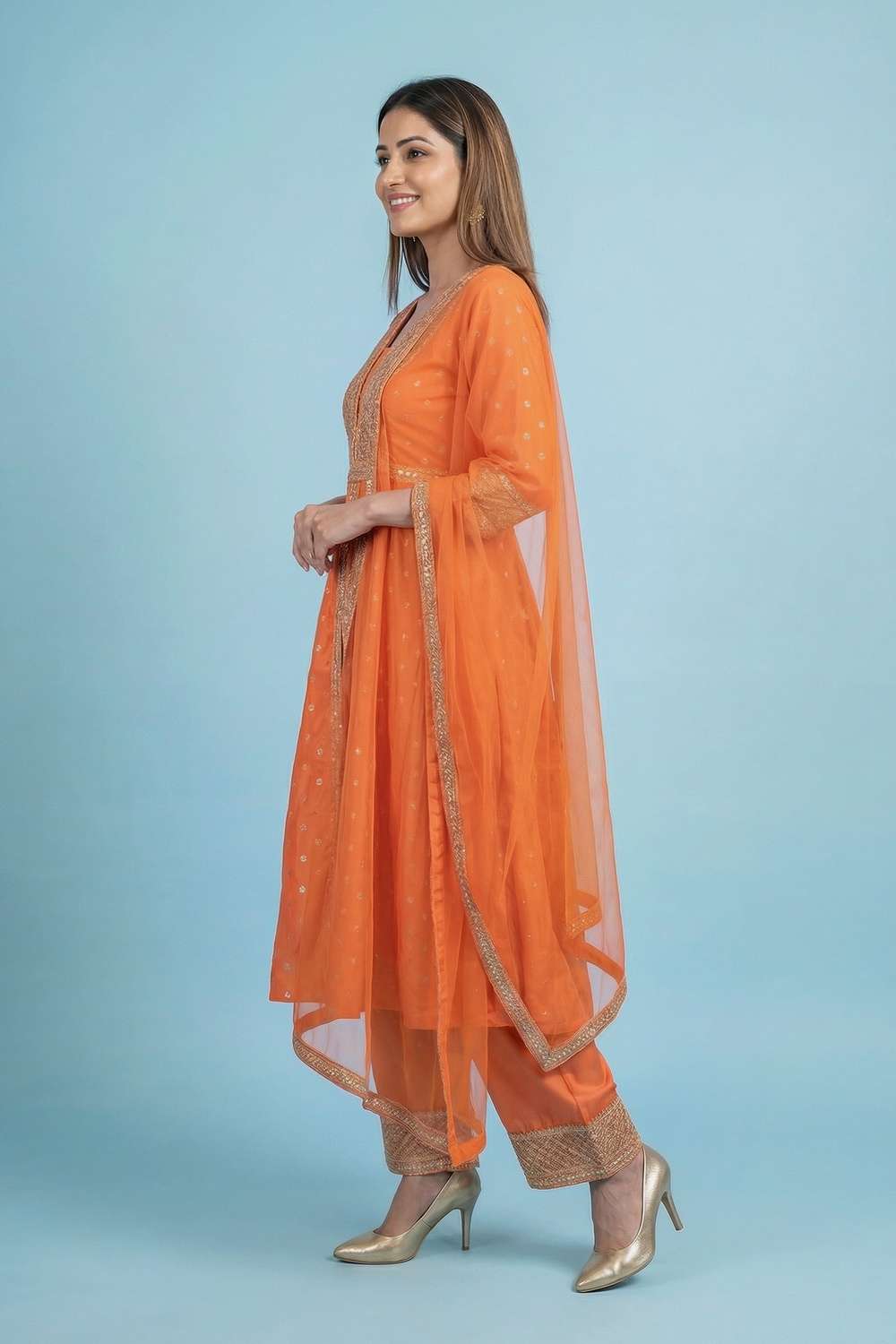 Embroidered-Blended-Fabric-V-Neck-Women-Kurta-with-Pant-and-Dupatta