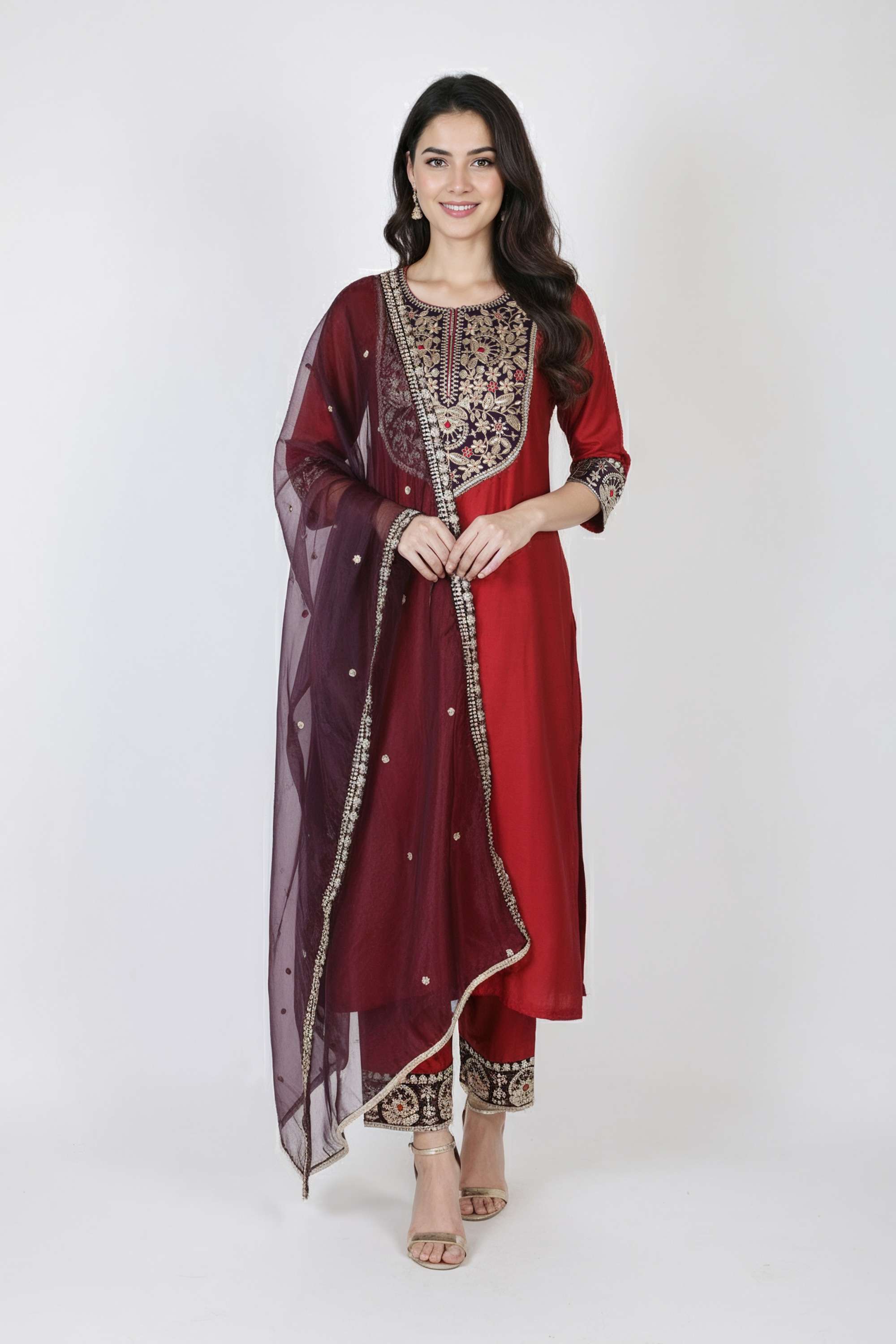 Embroidered-Blended-Fabric-Henley-Women-s-Festive-Wear-Kurta-Set