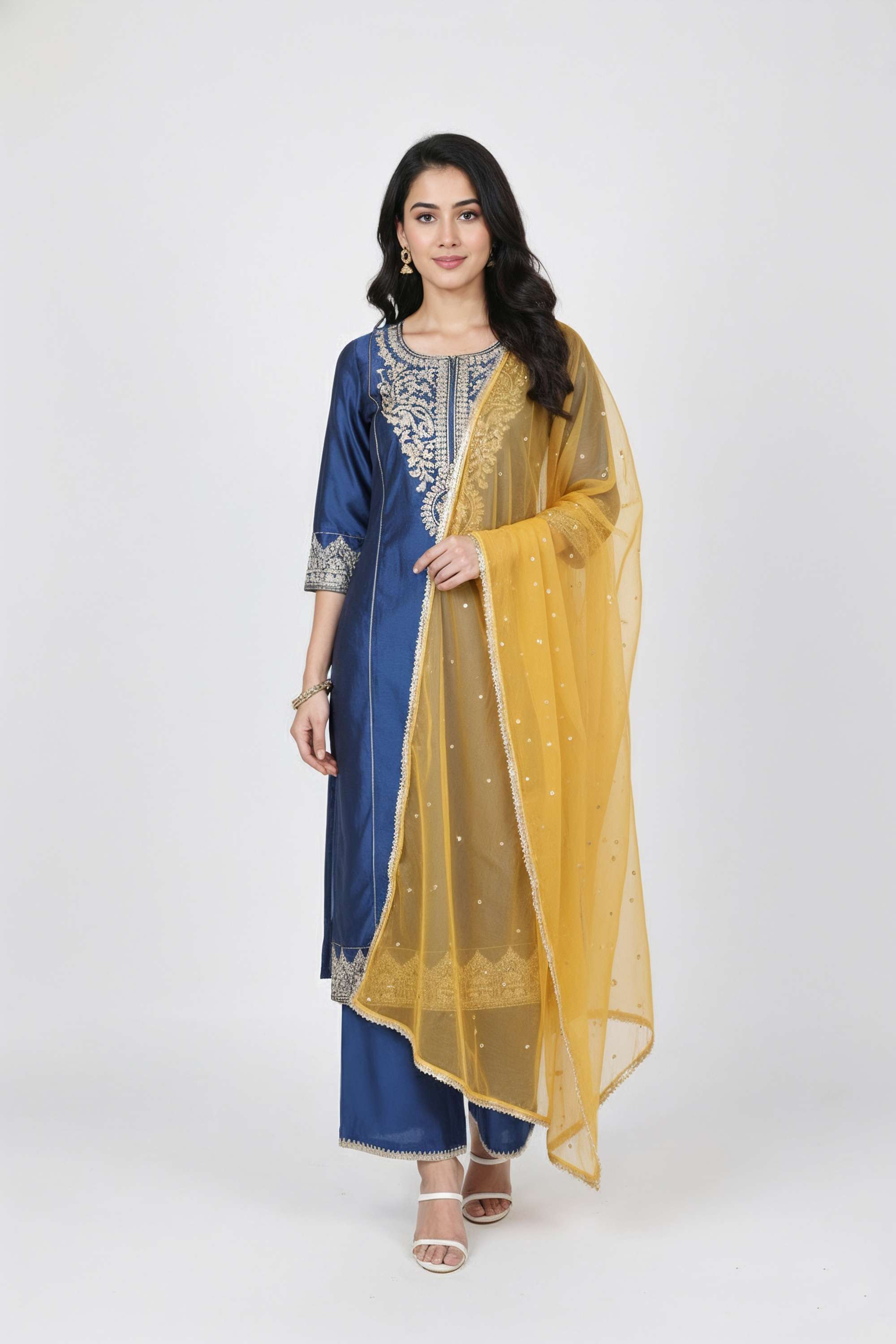 Embroidered-Blended-Fabric-Round-Neck-Women-s-Festive-Wear-Kurta-Set