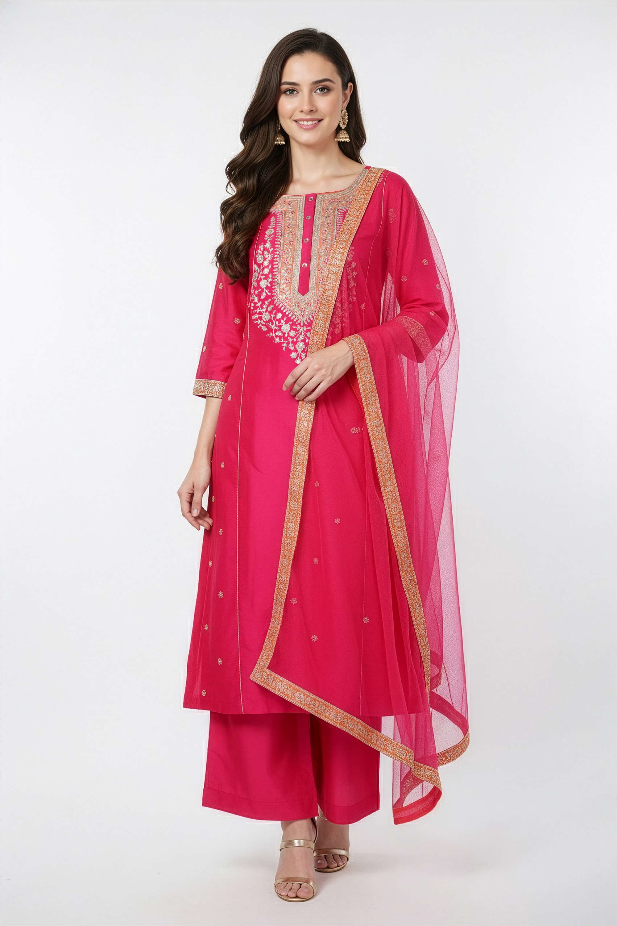 Embroidered-Blended-Fabric-Round-Neck-Women-s-Festive-Wear-Kurta-Set