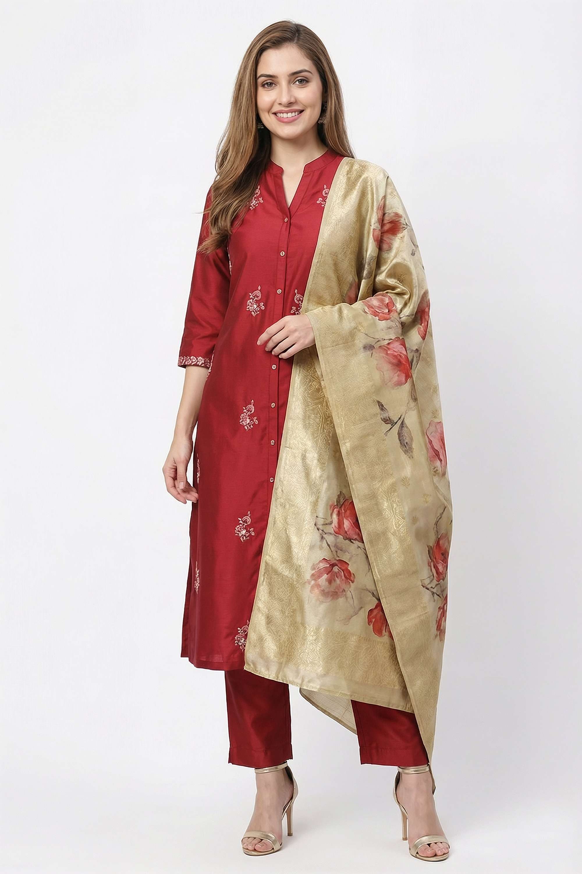 Embroidered-Henley-Blended-Fabric-Women-Kurta-with-Pant-and-Dupatta