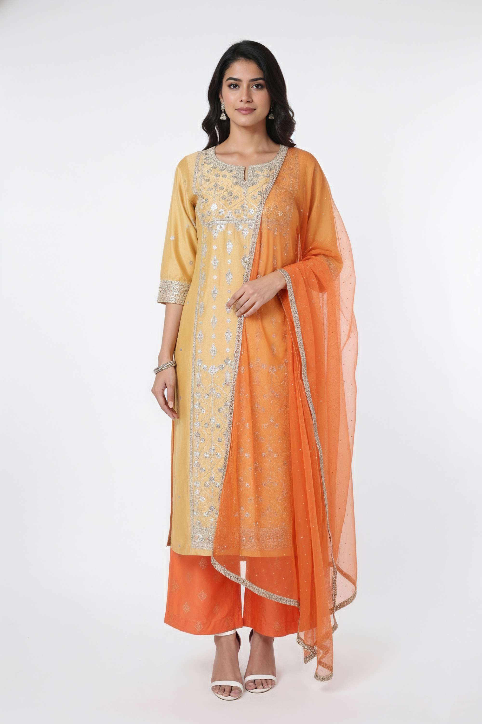 Embroidered-Blended-Fabric-Y-Neck-Women-s-Casual-Wear-Kurta-Set