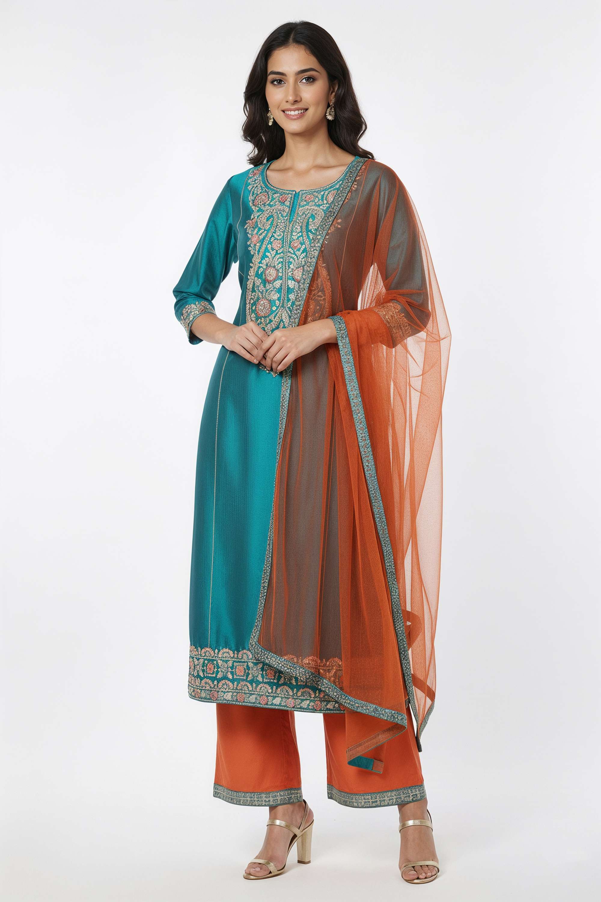Embroidered-Blended-Fabric-Round-Neck-Women-s-Casual-Wear-Kurta-Set