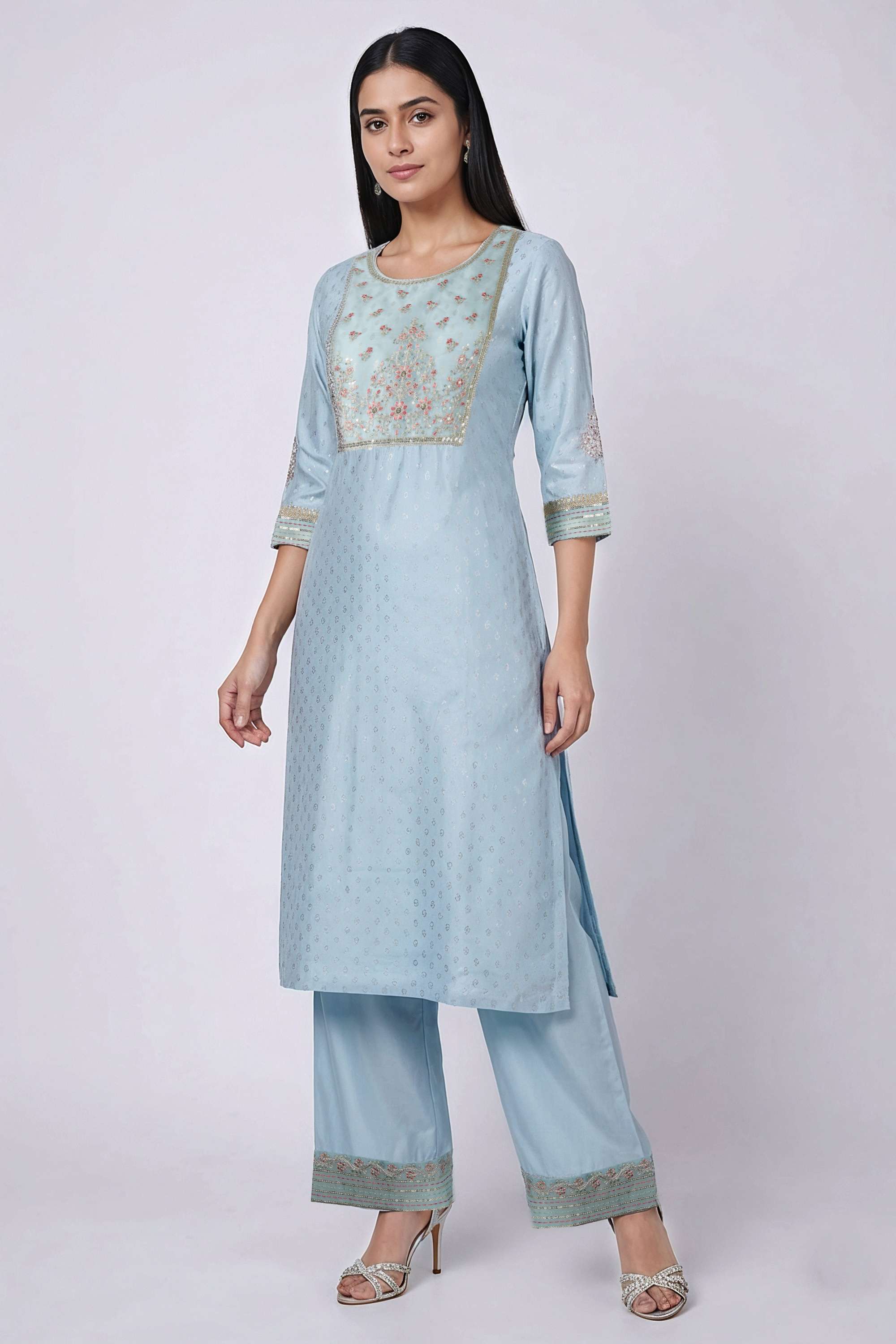 Printed-Blended-Fabric-Round-Neck-Women-s-Casual-Wear-Kurta-Set