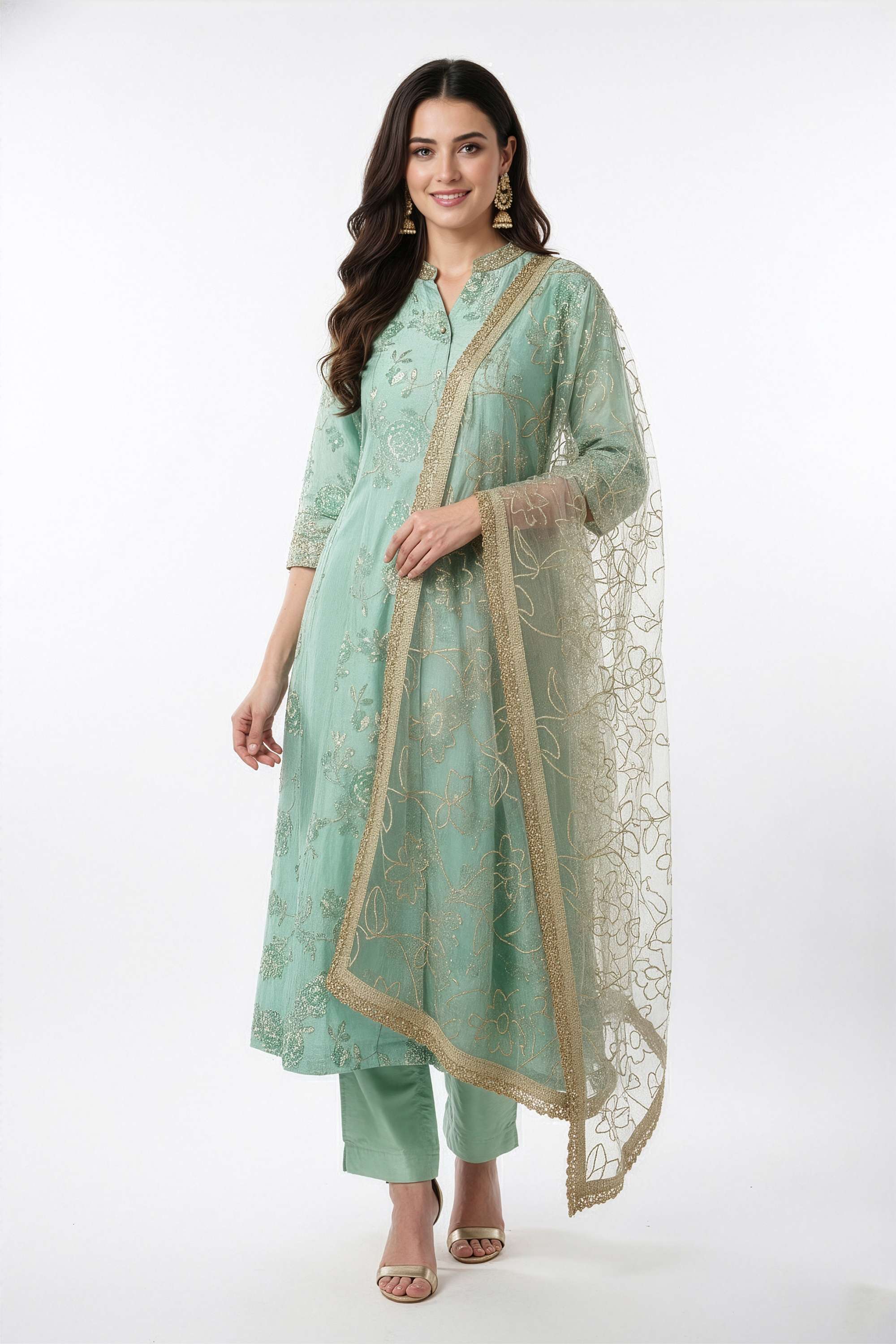 Printed-Blended-Fabric-Henley-Women-s-Casual-Wear-Kurta-Set