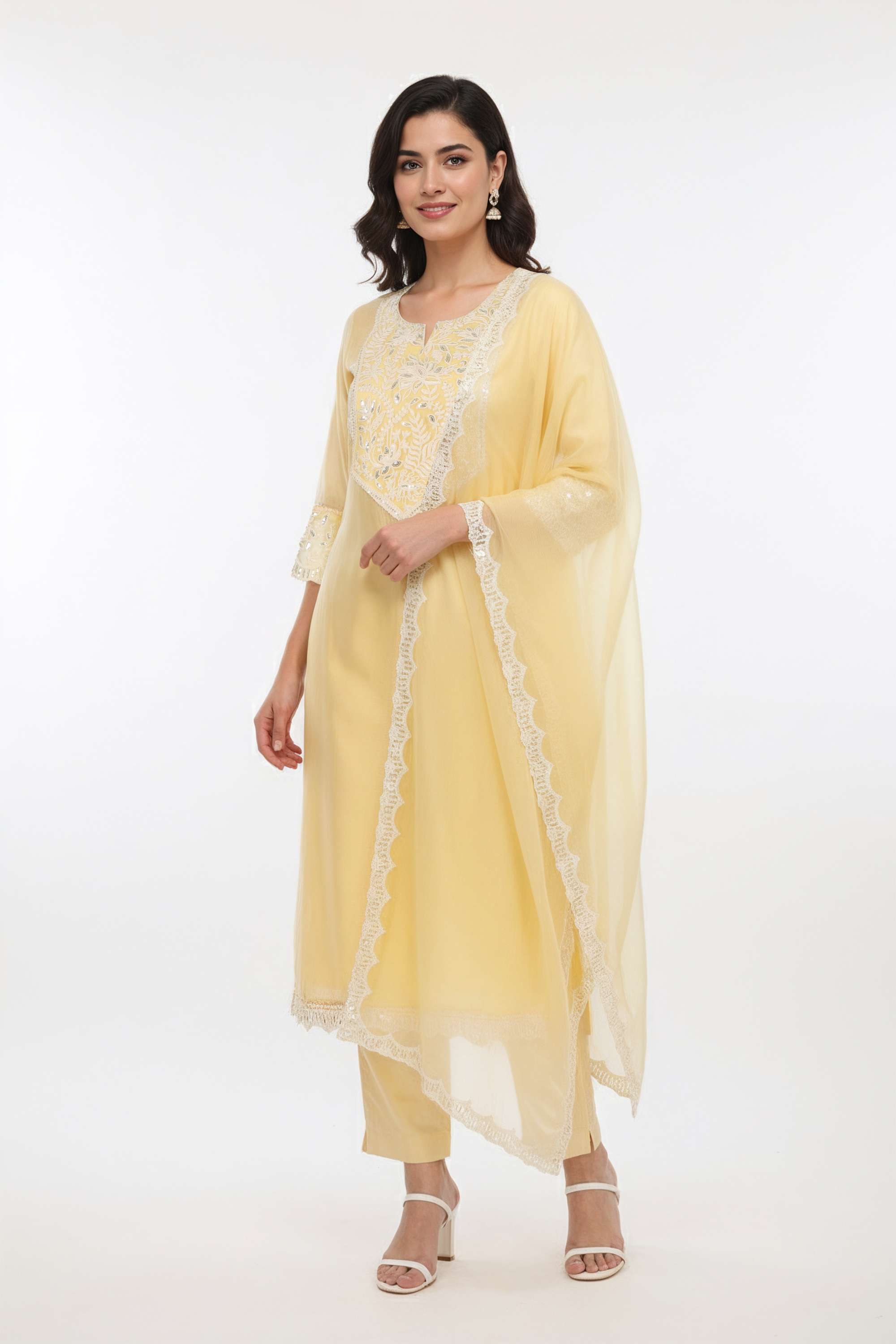 Embroidered-Chanderi-Round-Neck-Women-s-Casual-Wear-Kurta-Set