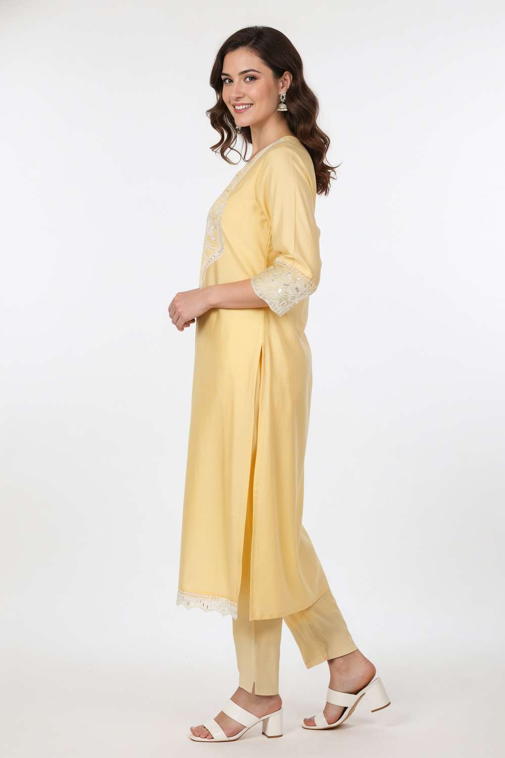 Embellished-Chanderi-Round-Neck-Women-Kurta-with-Pant-and-Dupatta