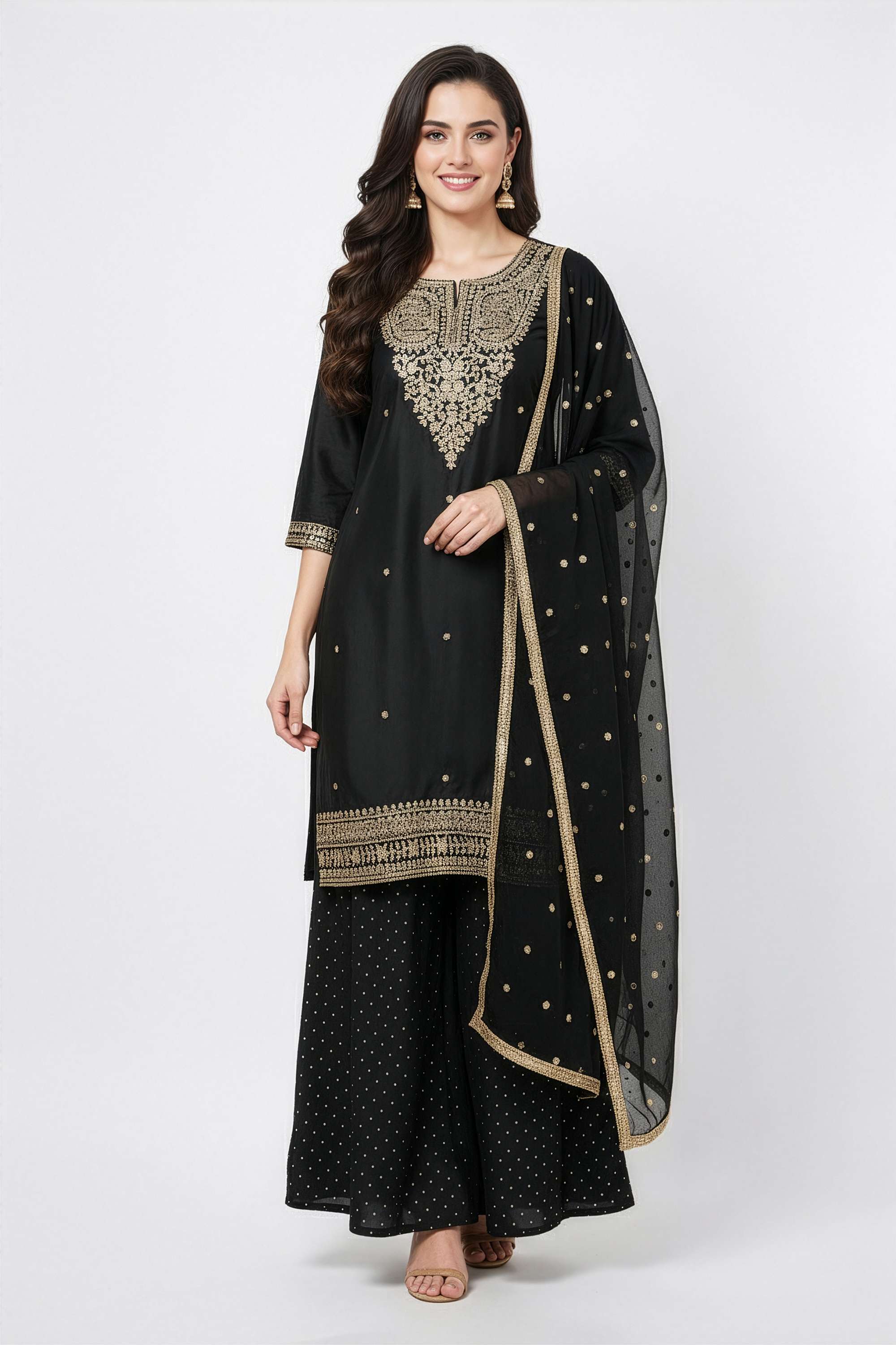 Embroidered-Blended-Fabric-Round-Neck-Women-s-Festive-Wear-Kurta-Set