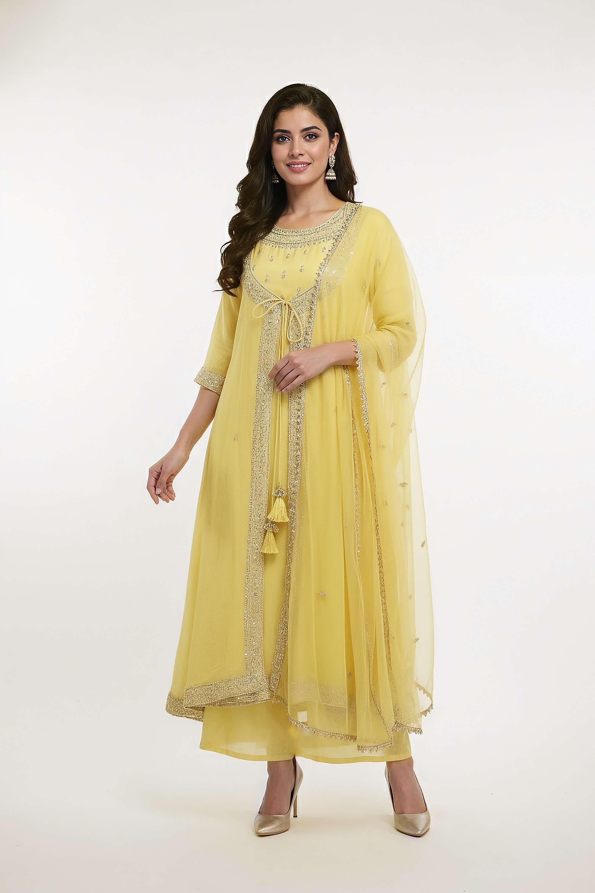 Embroidered-Chanderi-Tie-Up-Neck-Women-s-Festive-Wear-Kurta-Set