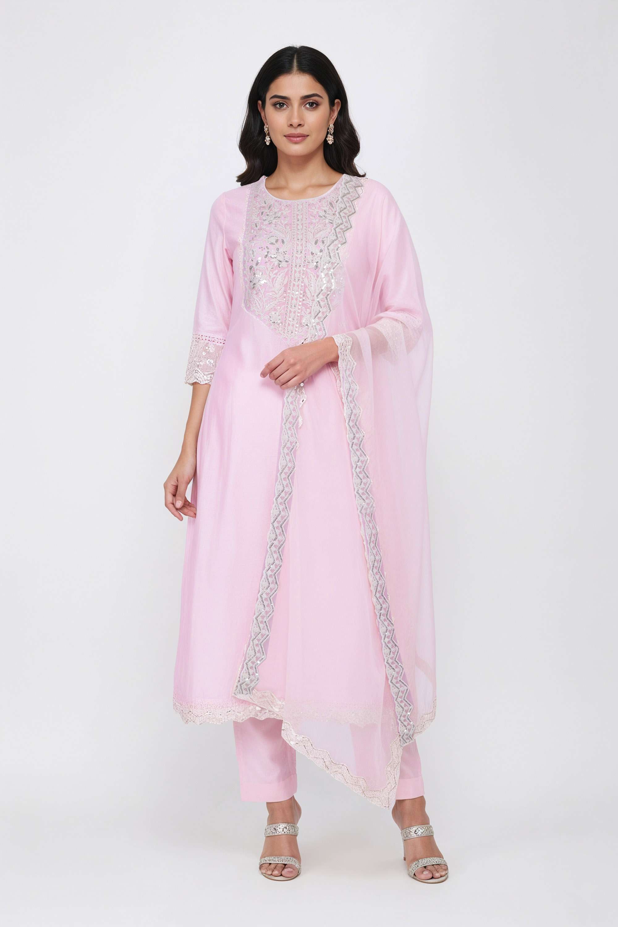 Solid-Calf-Length-Chanderi-Woven-Women-s-Kurta-Set